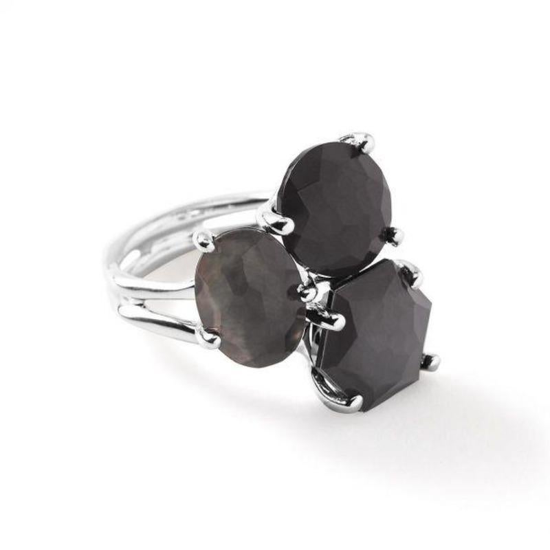 Taglio rotondo IPPOLITA Rock Candy - Anello a grappolo di quarzo ematite e onice in argento sterling a 3 pietre in vendita