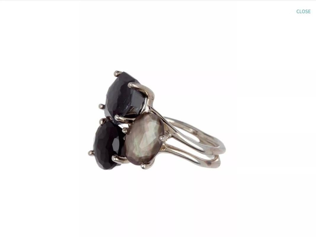 da uomo o donna IPPOLITA Rock Candy - Anello a grappolo di quarzo ematite e onice in argento sterling a 3 pietre in vendita