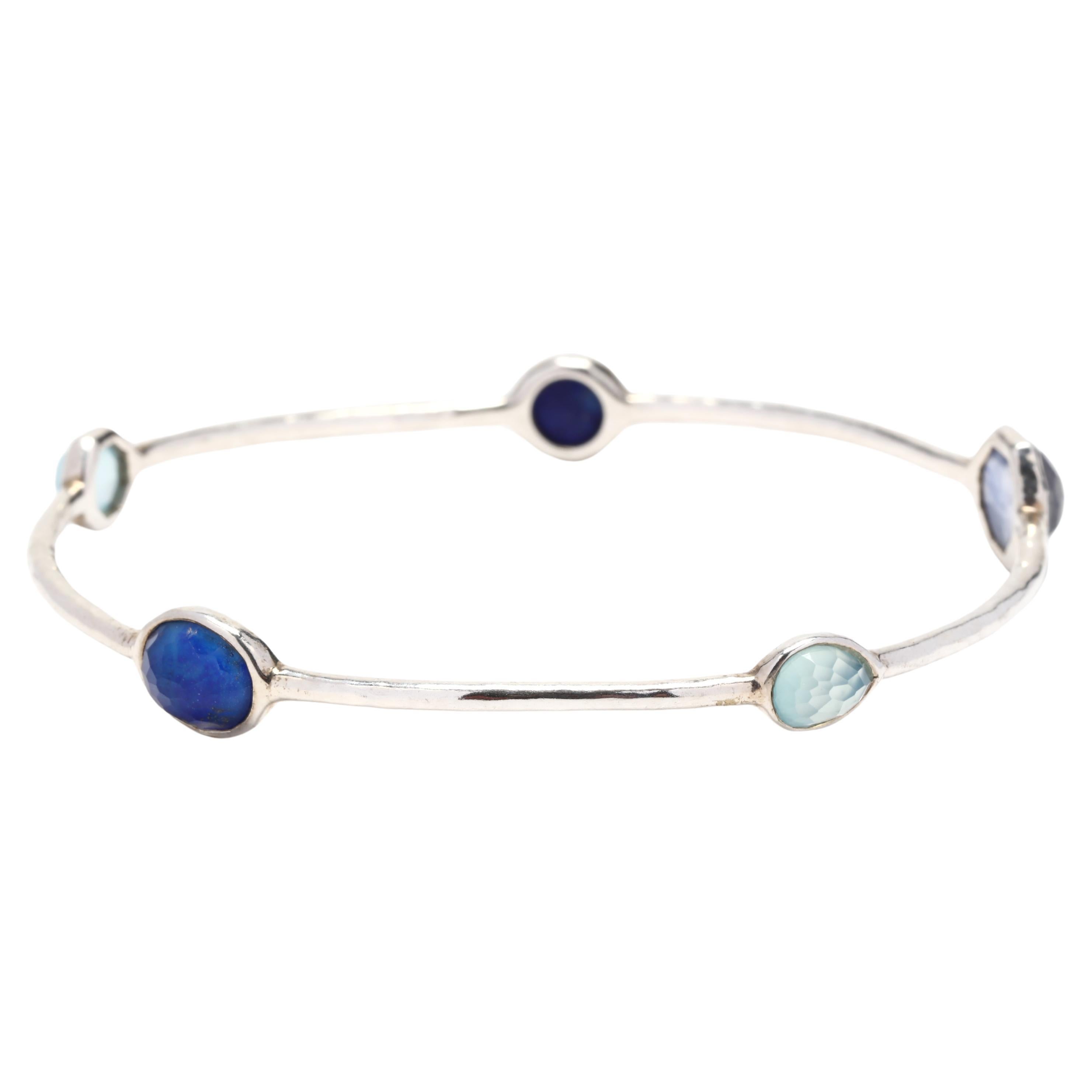 Ippolita Rock Candy Blue 5 Stone Bangle Bracelet, Sterling Silver, Length 8 Inch For Sale