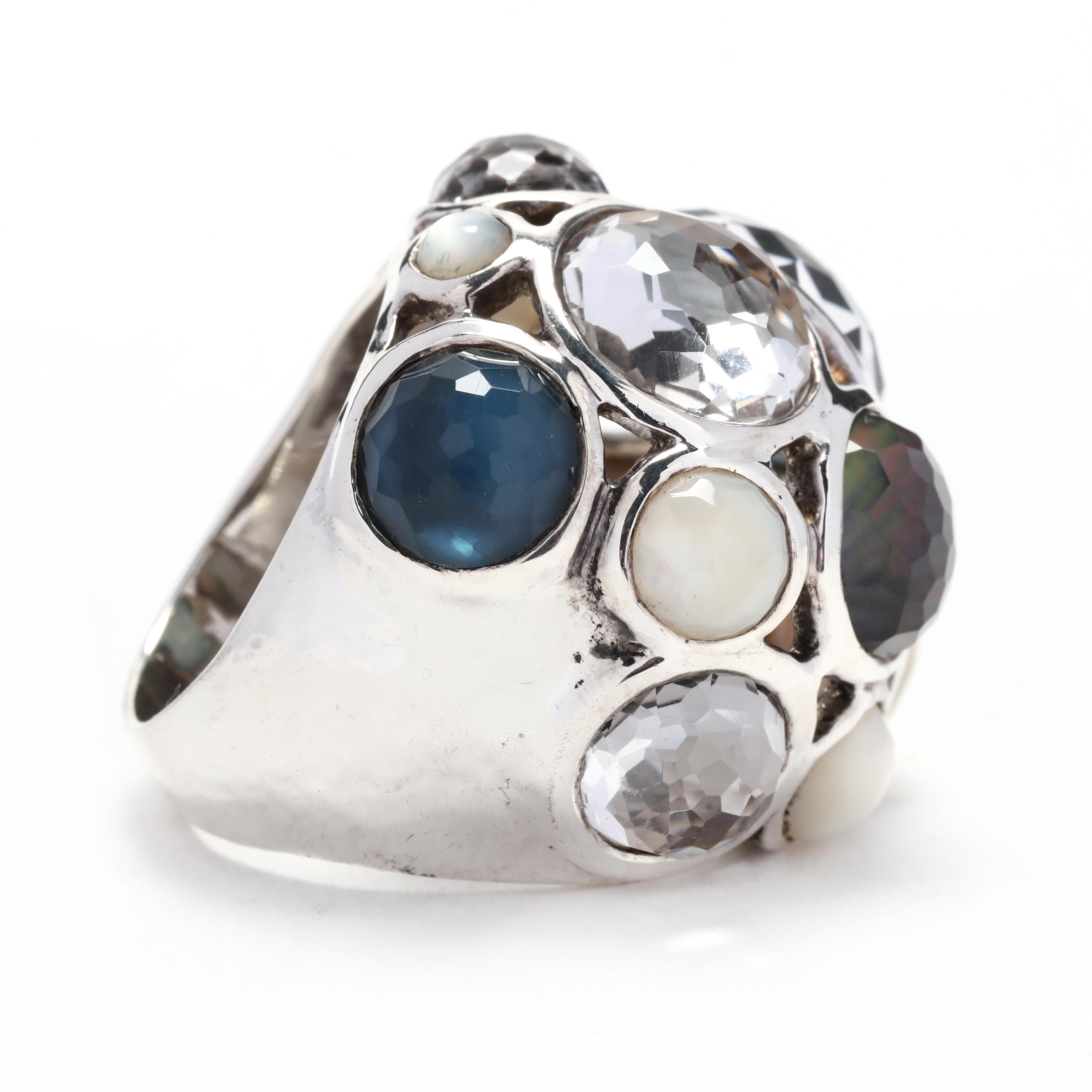 This Ippolita Rock Candy Blue Dome Ring is a statement piece that is sure to catch attention. Made from sterling silver, this ring features a large dome-shaped blue quartz gemstone that adds a pop of color to any outfit. With a ring size of 6.25, it