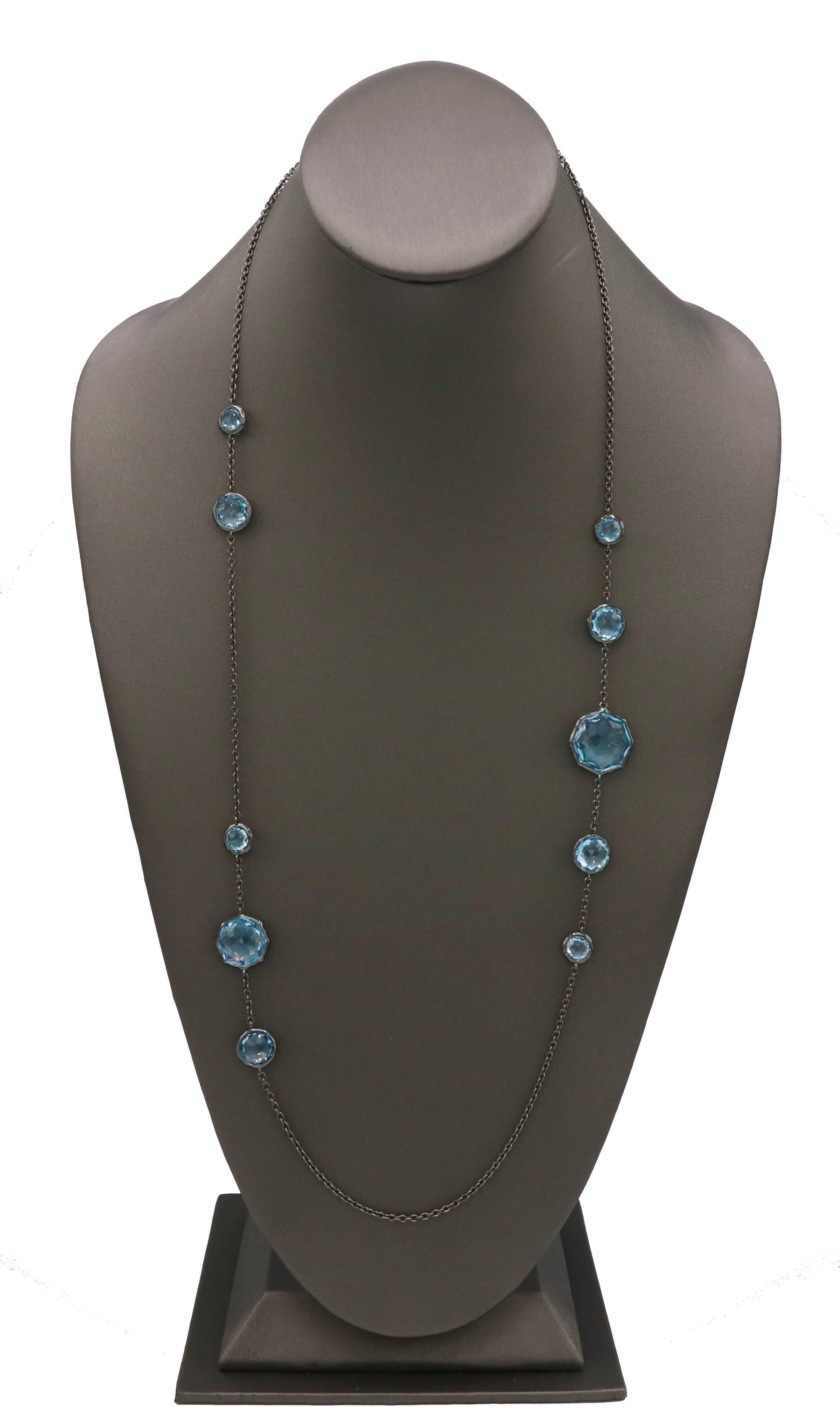 Modern Ippolita Rock Candy Blue Topaz Black Rhodium on Sterling Silver Station Necklace