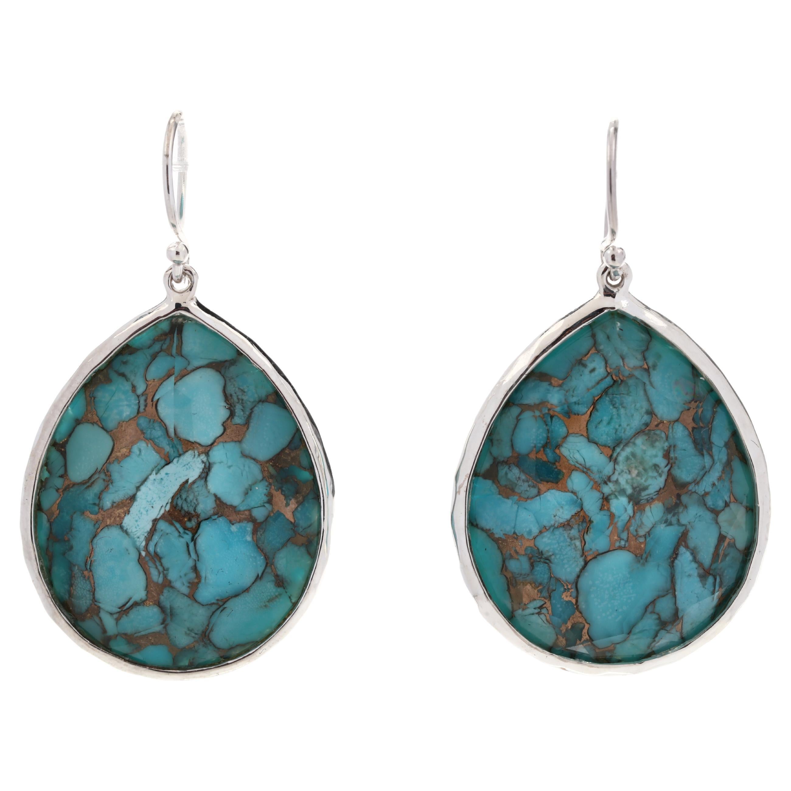 Ippolita Rock Candy Bronze Turquoise Teardrop Earrings, Sterling Silver For Sale