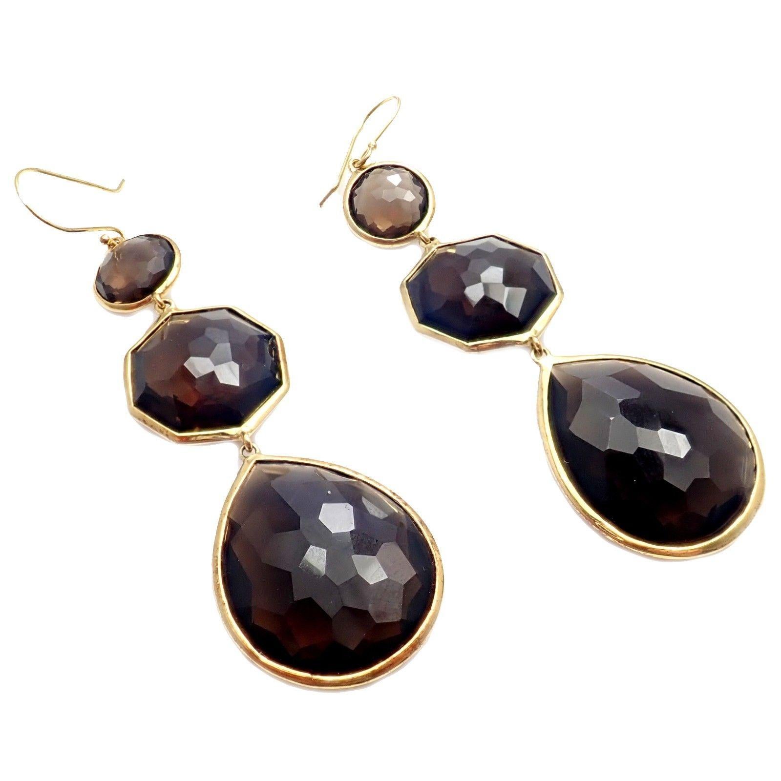 Ippolita Rock Candy Extra Large Smoky Quartz Yellow Gold Drop Earrings In Excellent Condition In Holland, PA