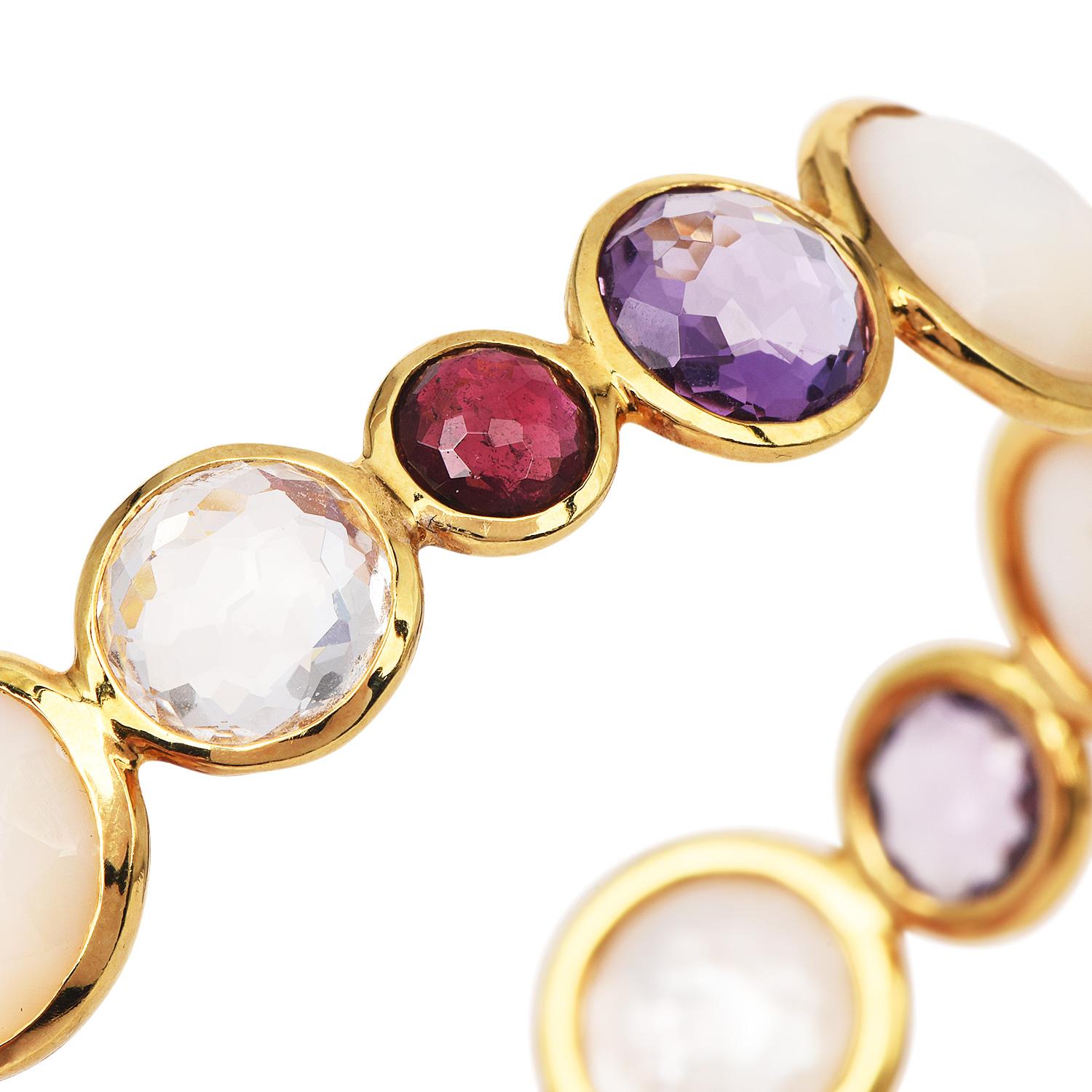 Modern Ippolita Rock Candy Gemstones 18K Yellow Gold Beaded Bangle Bracelet
