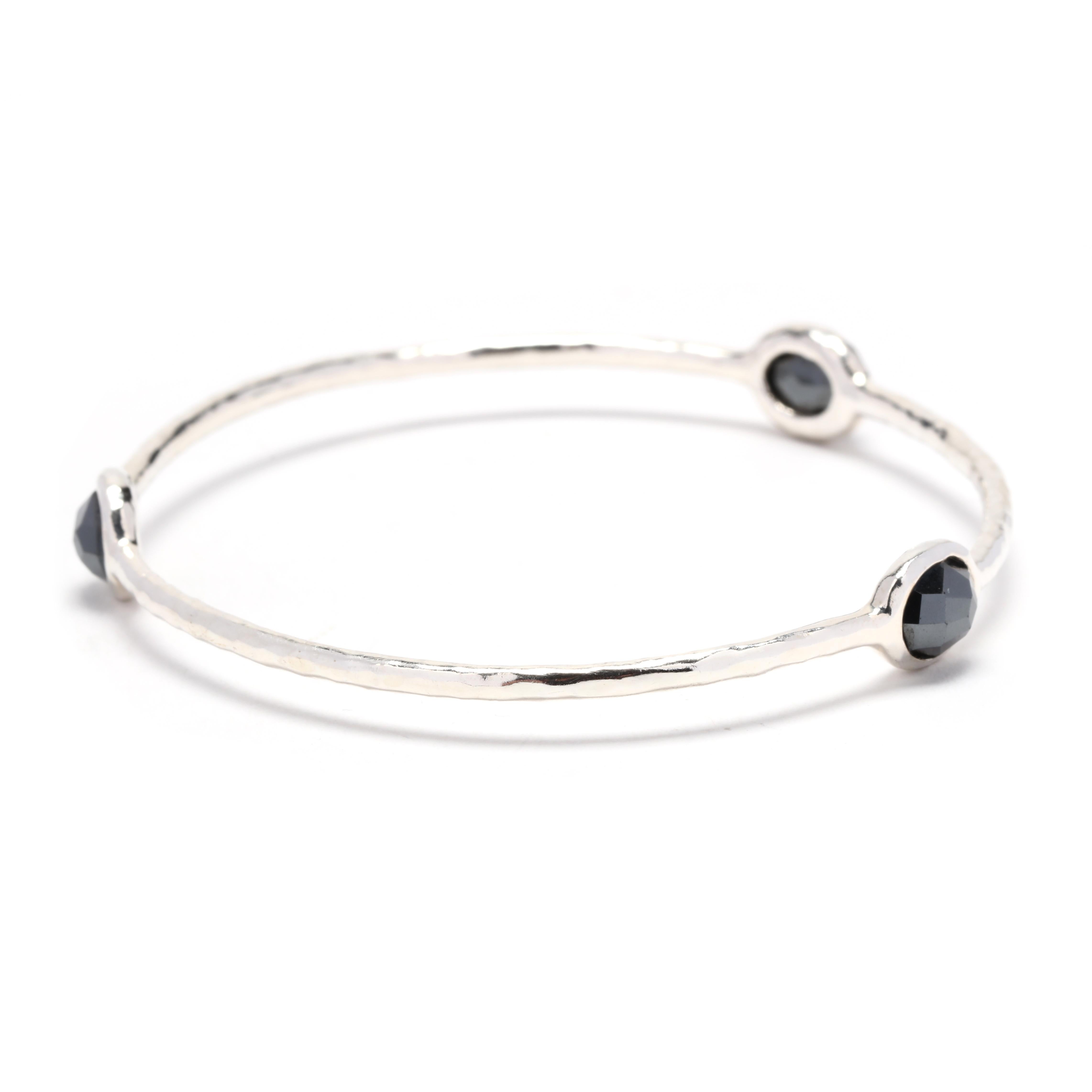 Ippolita Rock Candy Hematite 3 Stone Bangle, Sterling Silver, Length 7.75 Inch In Good Condition For Sale In McLeansville, NC