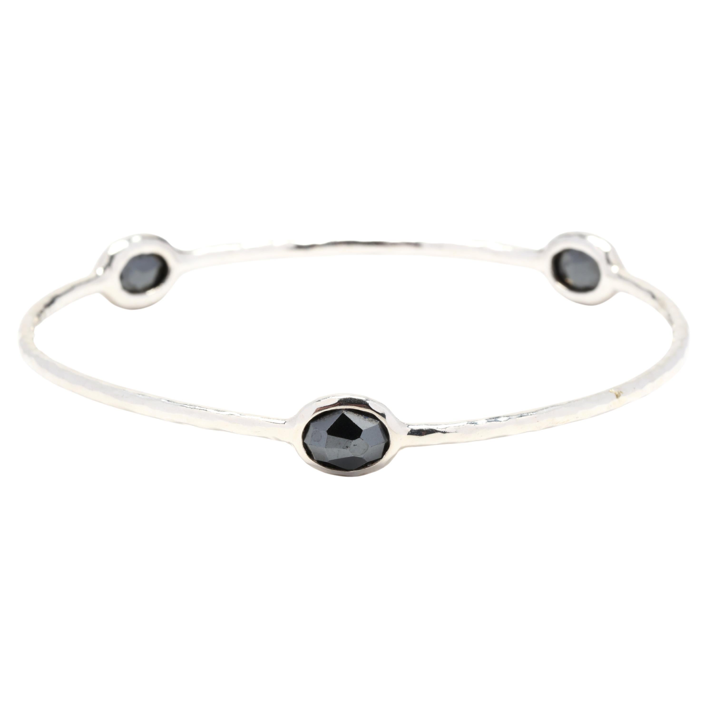 Ippolita Rock Candy Hematite 3 Stone Bangle, Sterling Silver, Length 7.75 Inch For Sale