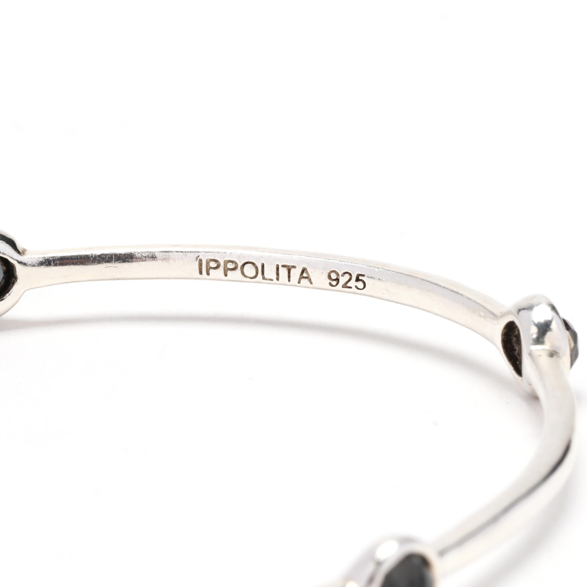 Ippolita Rock Candy Hematite 5 Stone Bangle Bracelet, Sterling Silver, 7.75 Inch In Good Condition For Sale In McLeansville, NC