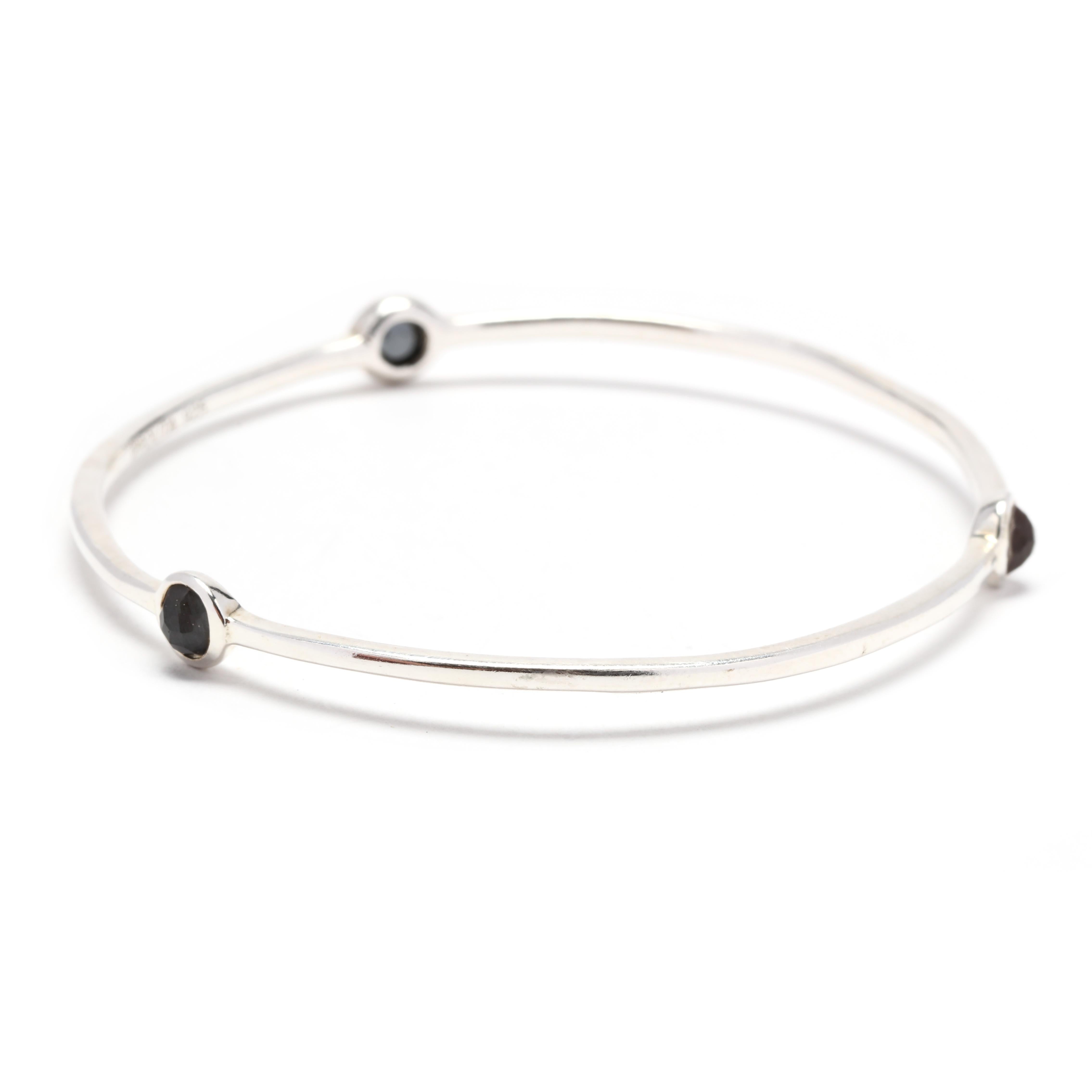 This Ippolita Rock Candy Hematite Bangle Bracelet is a stunning and unique accessory. Made from high-quality sterling silver, this bangle bracelet features a beautiful hematite gemstone that adds a touch of elegance to any outfit.

Stones:
hematite