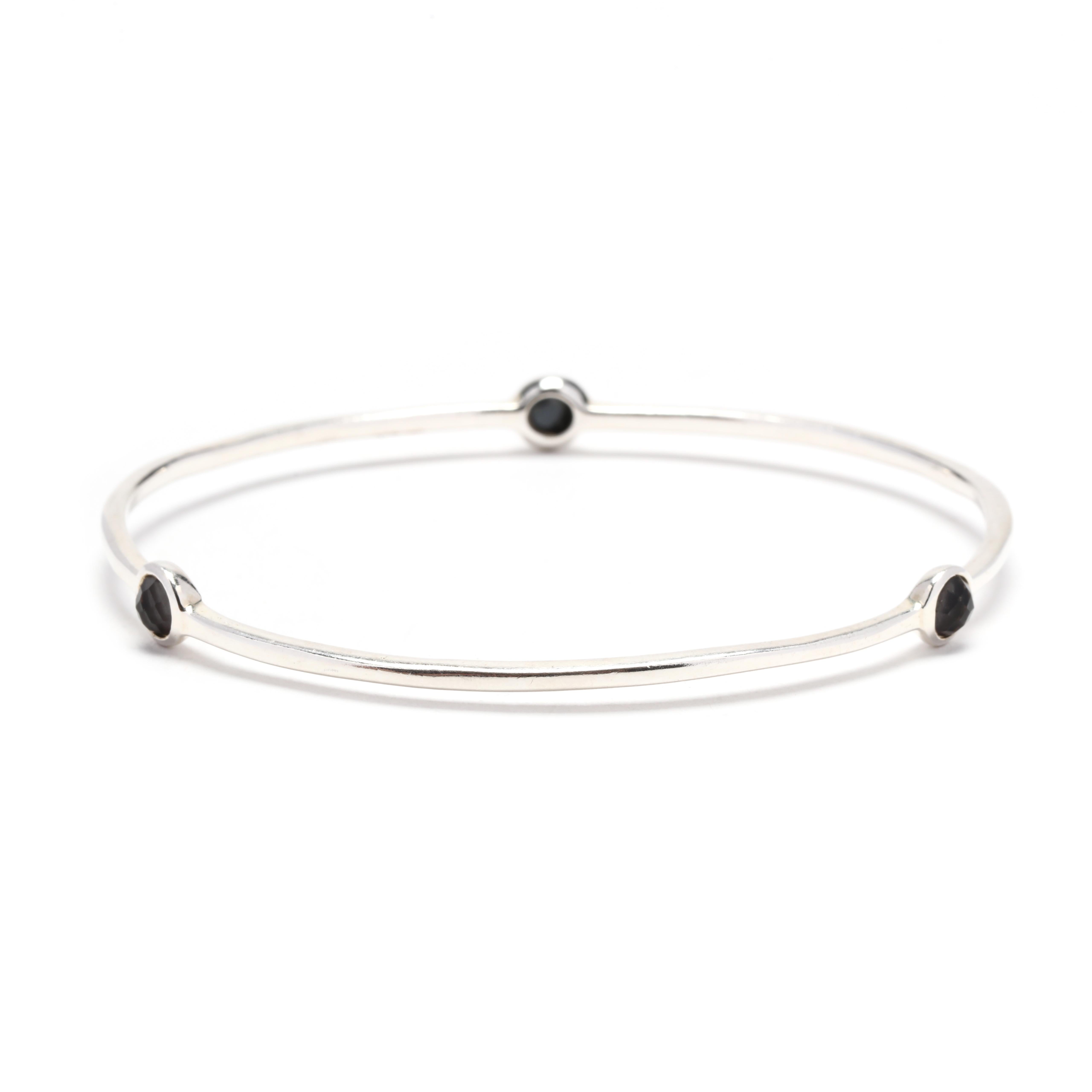 Round Cut Ippolita Rock Candy Hematite Bangle Bracelet, Sterling Silver, Length 7.75 Inch For Sale