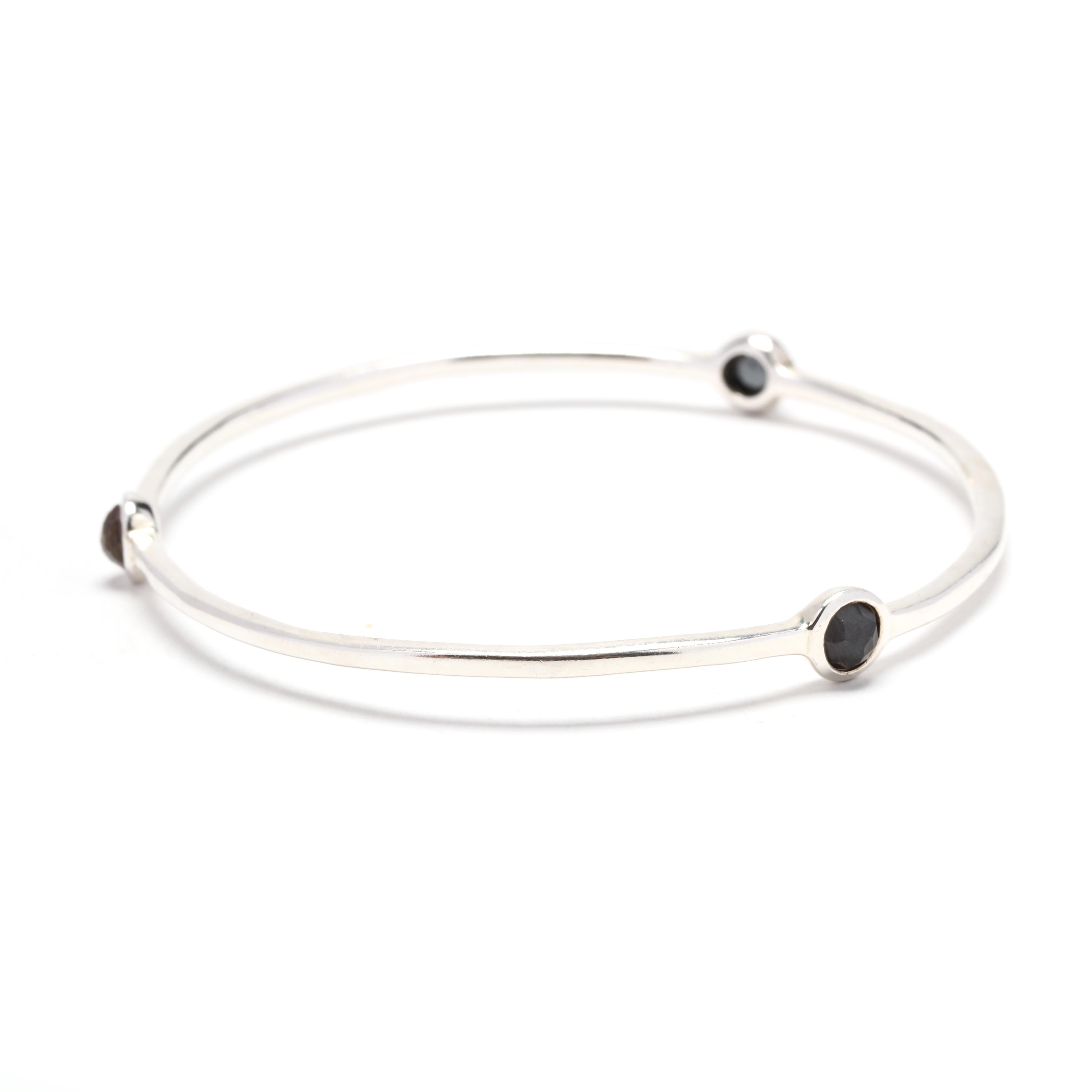 Ippolita Rock Candy Hematite Bangle Bracelet, Sterling Silver, Length 7.75 Inch  In Good Condition For Sale In McLeansville, NC