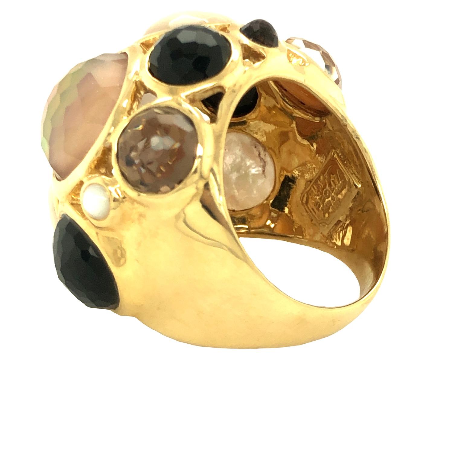 Modern Ippolita Rock Candy Mother of Pearl and Multi Stones Dome Ring 18K Yellow Gold For Sale