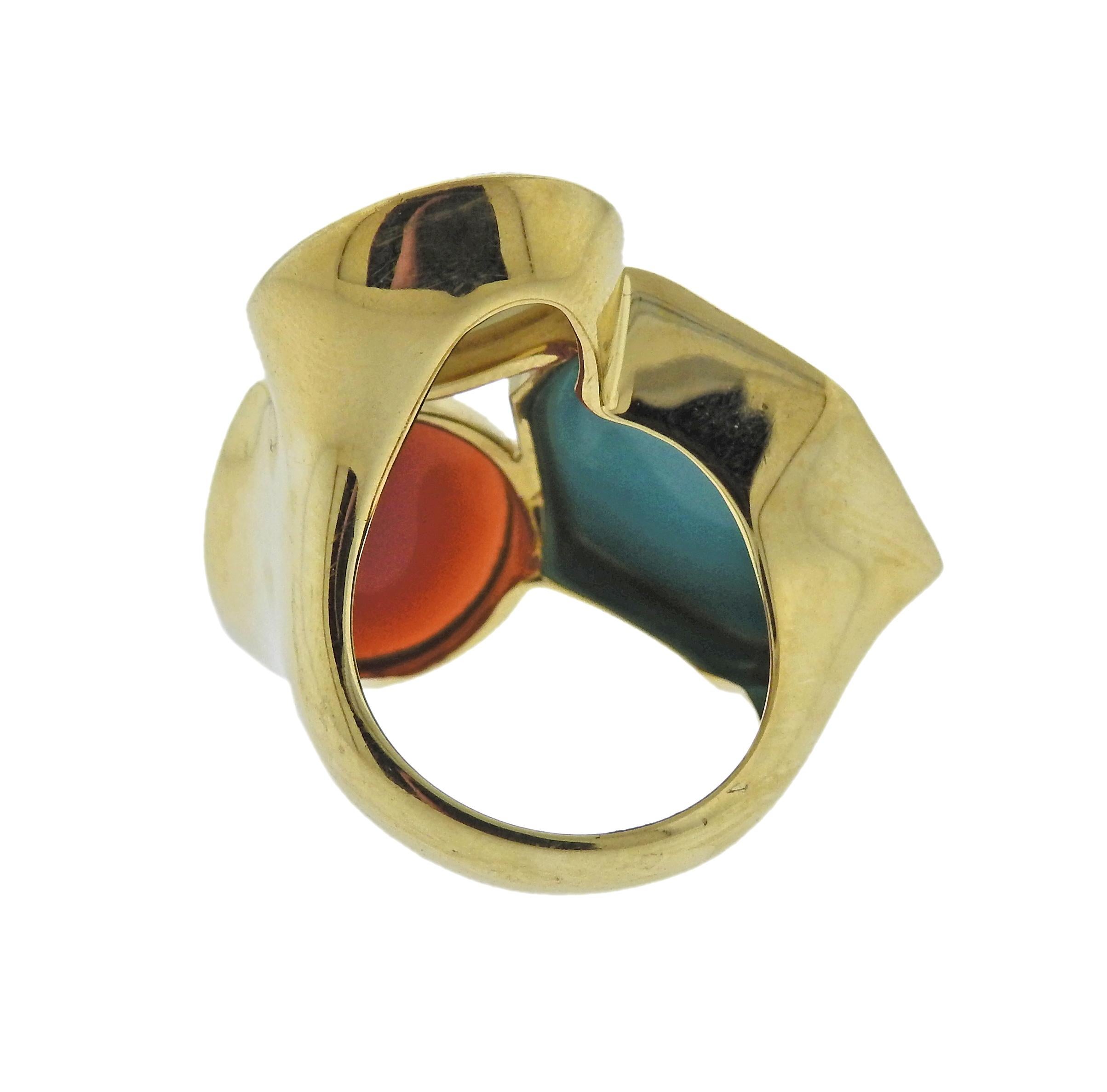 Ippolita Rock Candy Riviera Sky Turquoise Carnelian Gold Ring In New Condition In Lambertville, NJ