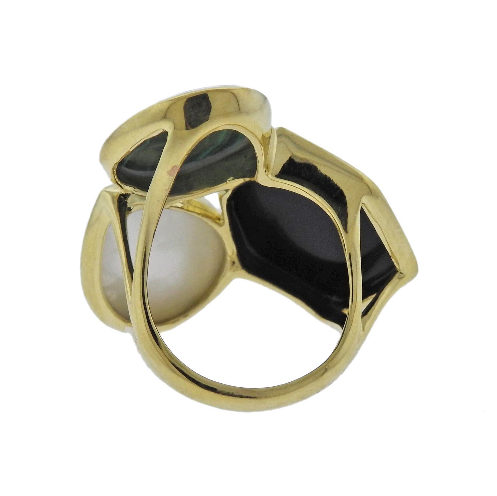 Ippolita Rock Candy Sera Malachite Onyx Mother-of-Pearl Gold Ring In New Condition In Lambertville, NJ