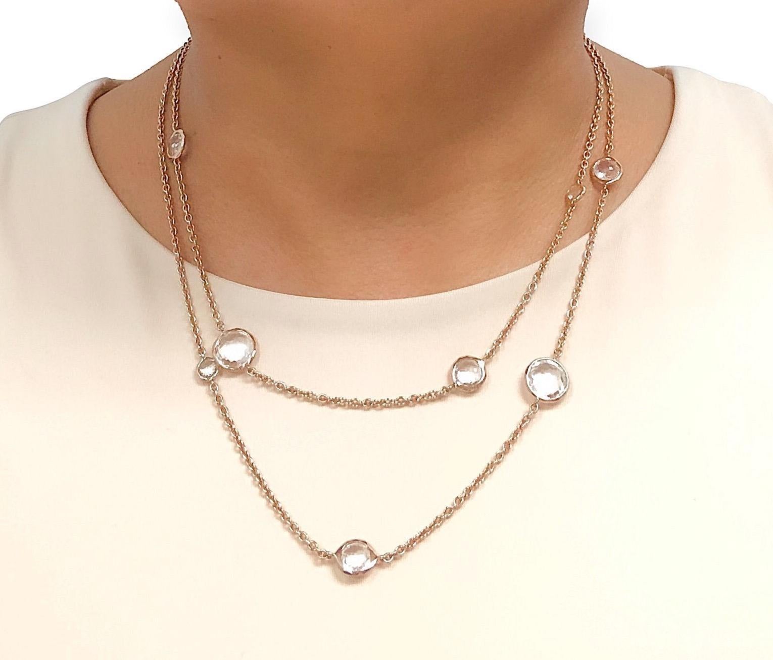 Rose Cut IPPOLITA Rock Crystal Sterling Silver Rose Gold Long Necklace For Sale