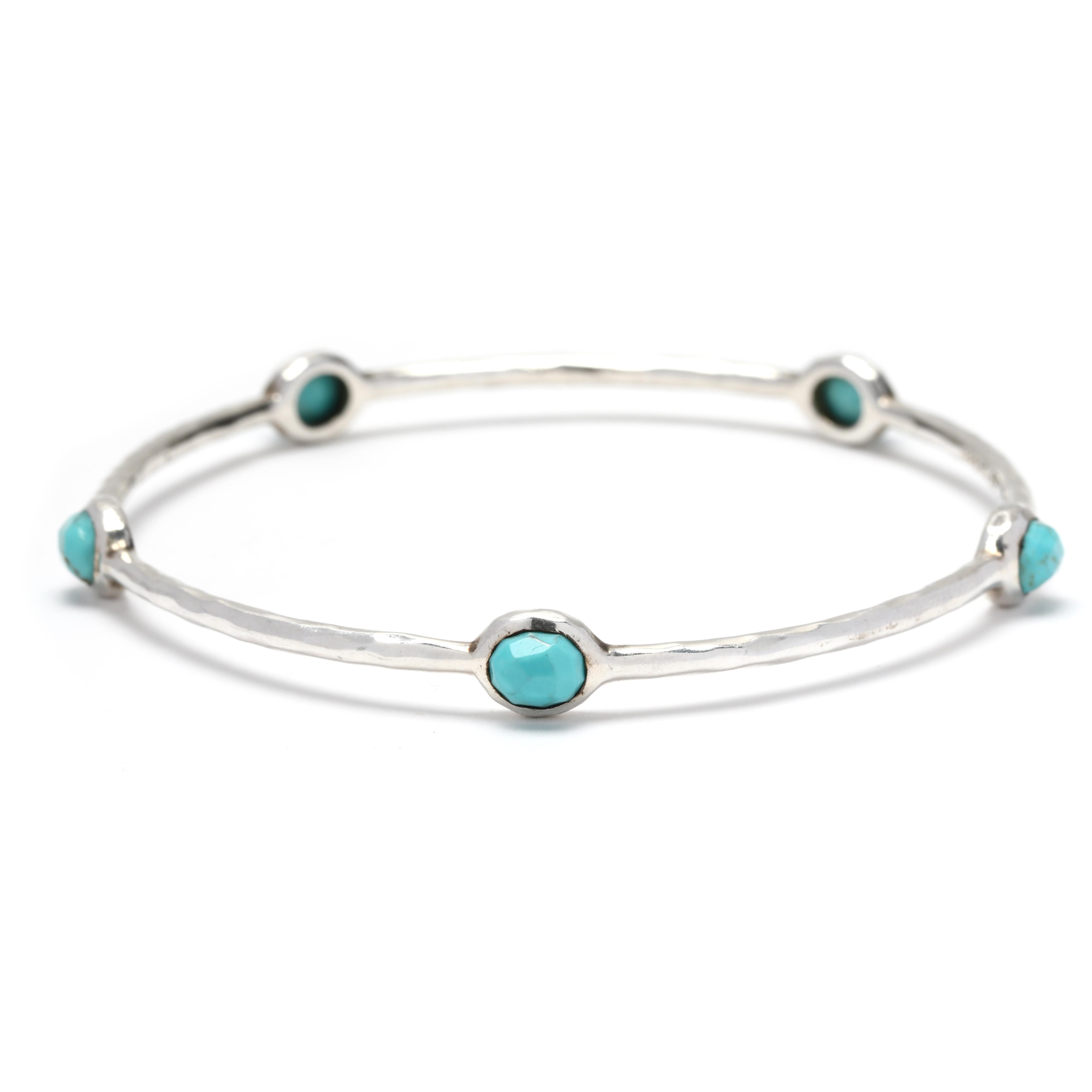 Ippolita RockCandy 5Stone Turquoise BangleBracelet, Sterling Silver, Length 7.88 In Good Condition For Sale In McLeansville, NC