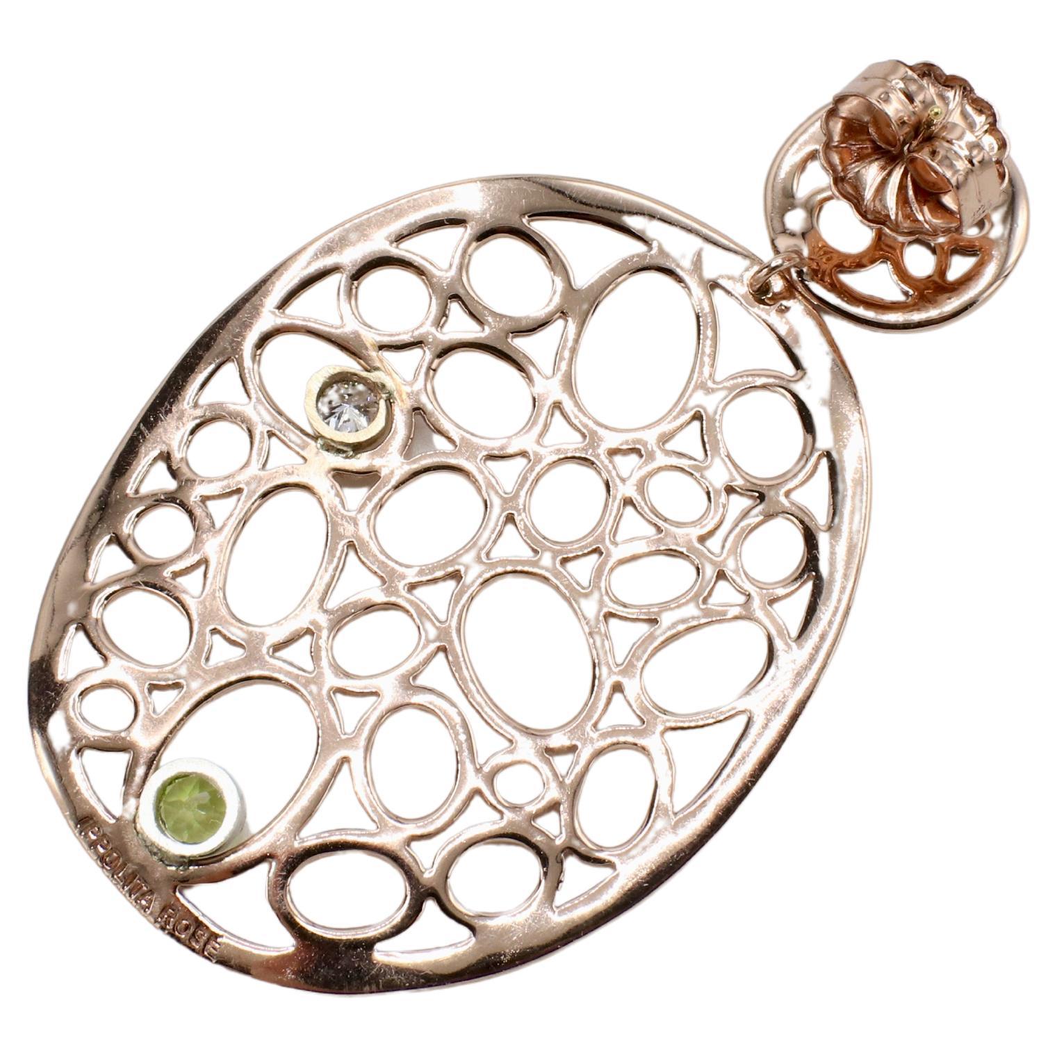 Round Cut Ippolita Rose Digital Lace Double Drop Natural Diamond & Peridot Earrings For Sale