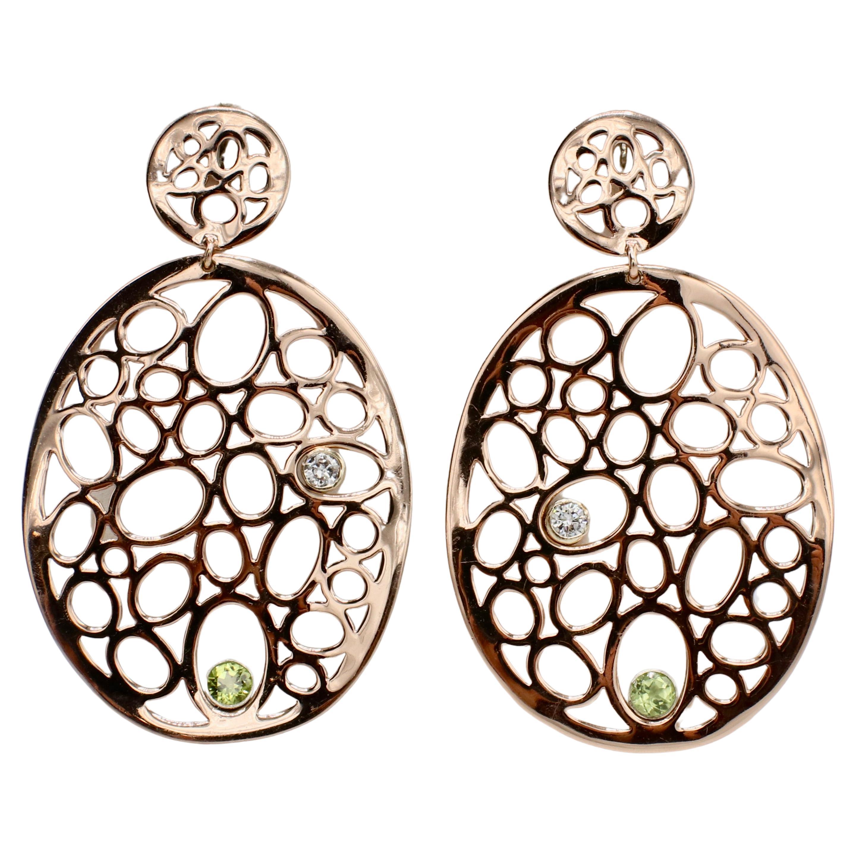 Ippolita Rose Digital Lace Double Drop Natural Diamond & Peridot Earrings For Sale
