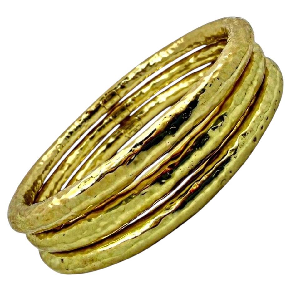 Pre-owned Ippolita Set Of Three 18k Yellow Gold Hammered Finish Bangle Bracelets