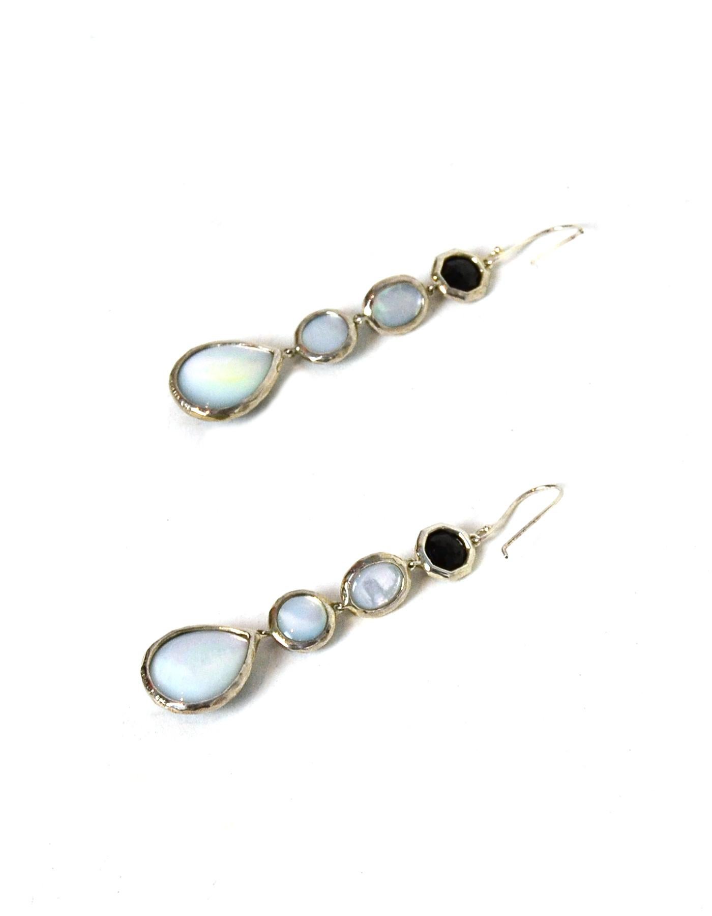Ippolita Silver Onyx and Blue Mother of Pearl Hanging Drop Earrings In Excellent Condition In New York, NY