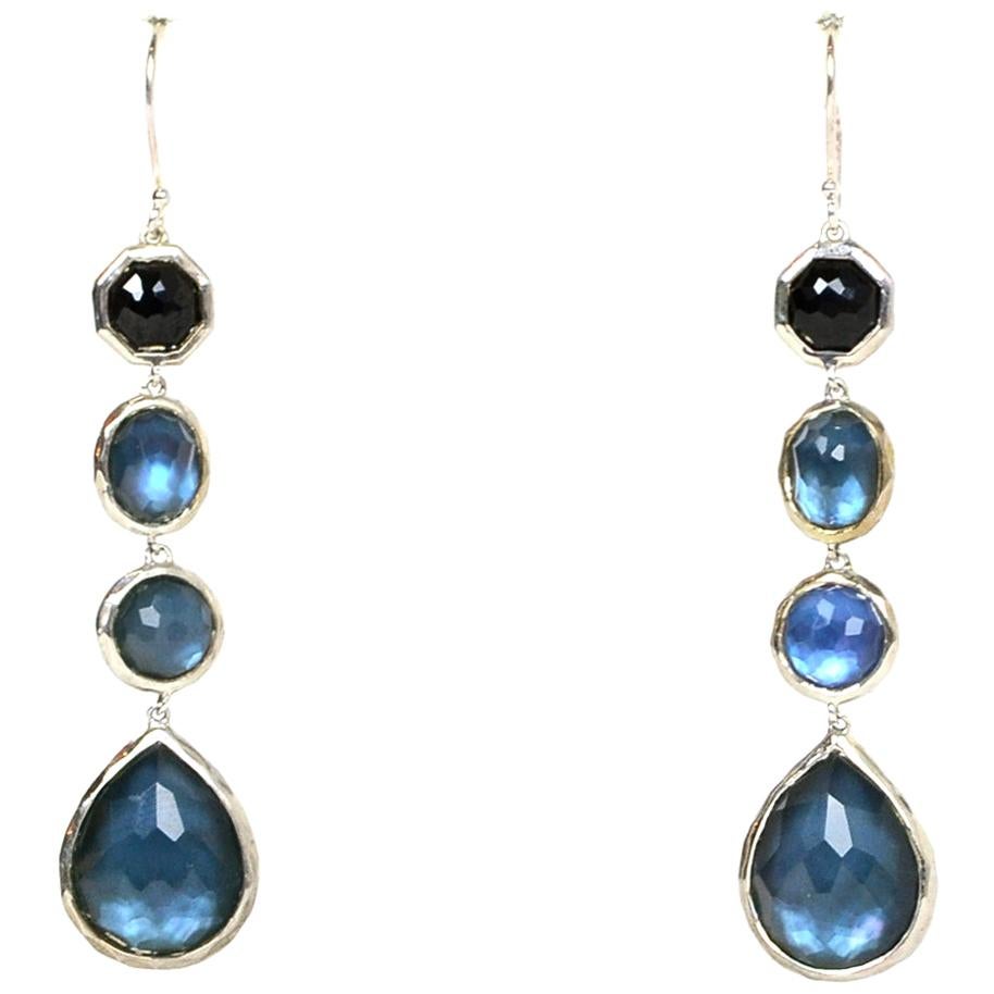 Ippolita Silver Onyx and Blue Mother of Pearl Hanging Drop Earrings