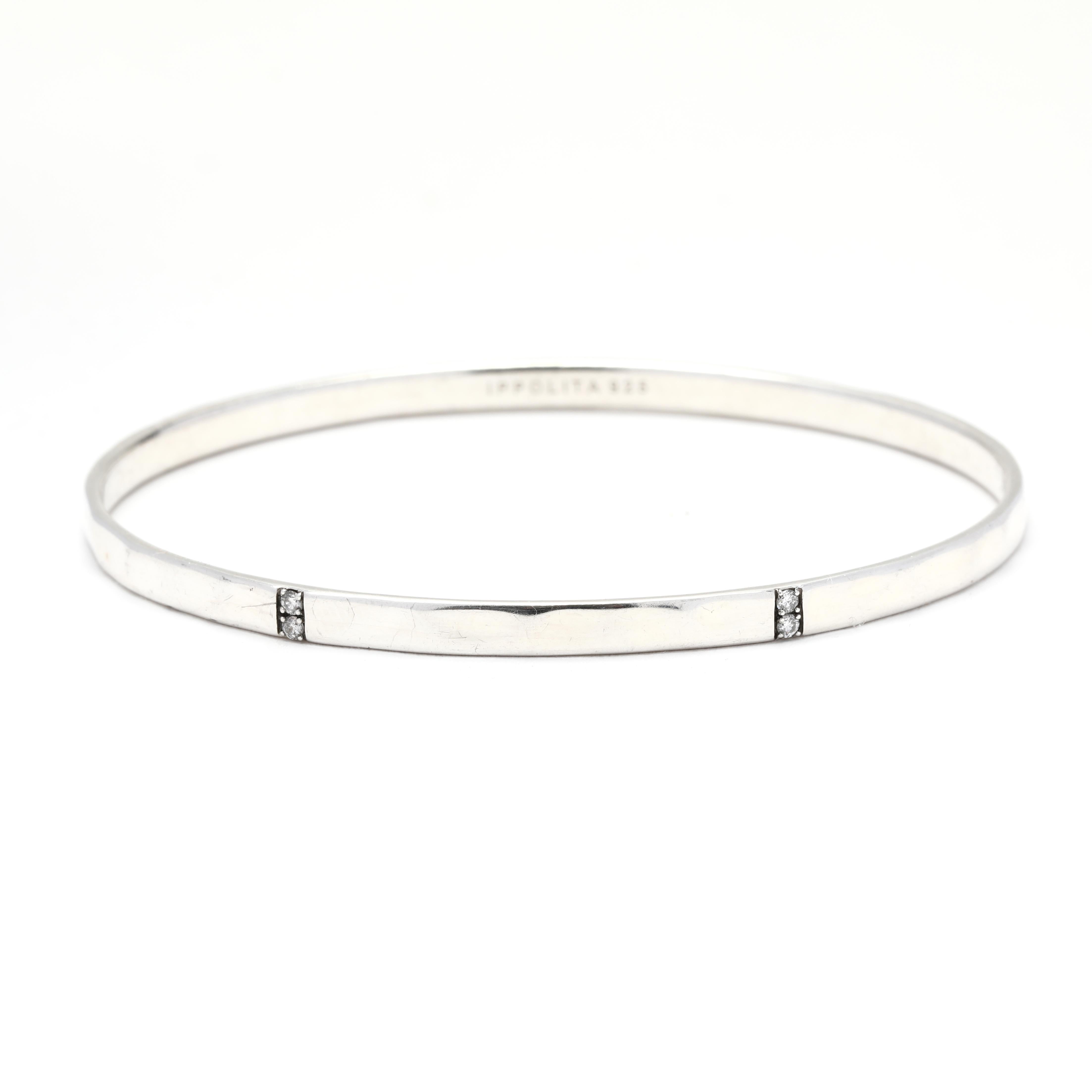 Round Cut Ippolita Stardust .20ctw Diamond Sterling Silver Bangle Bracelet For Sale