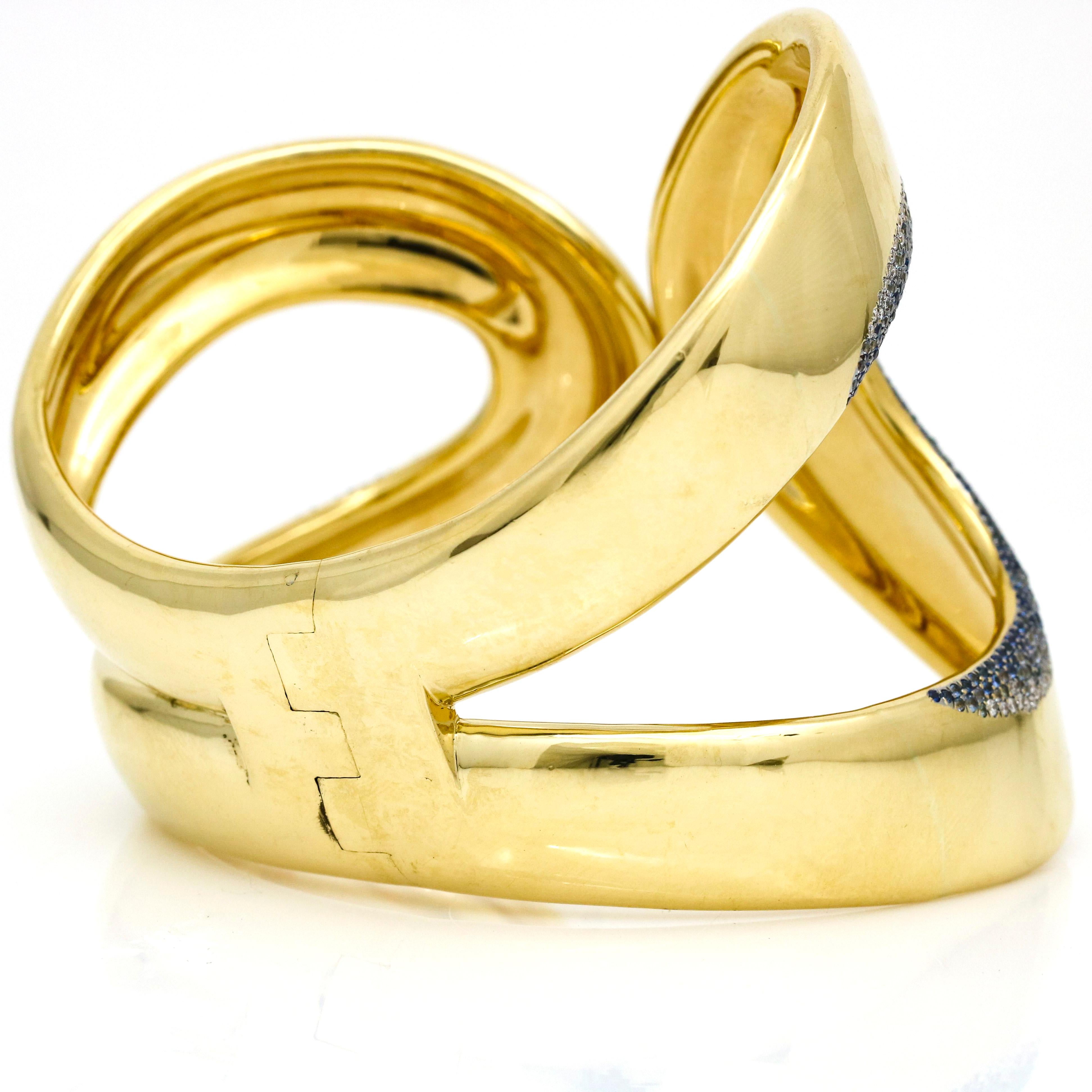Contemporary Ippolita Stardust Diamond Sapphire Statement Bangle Bracelet 18k Yellow Gold