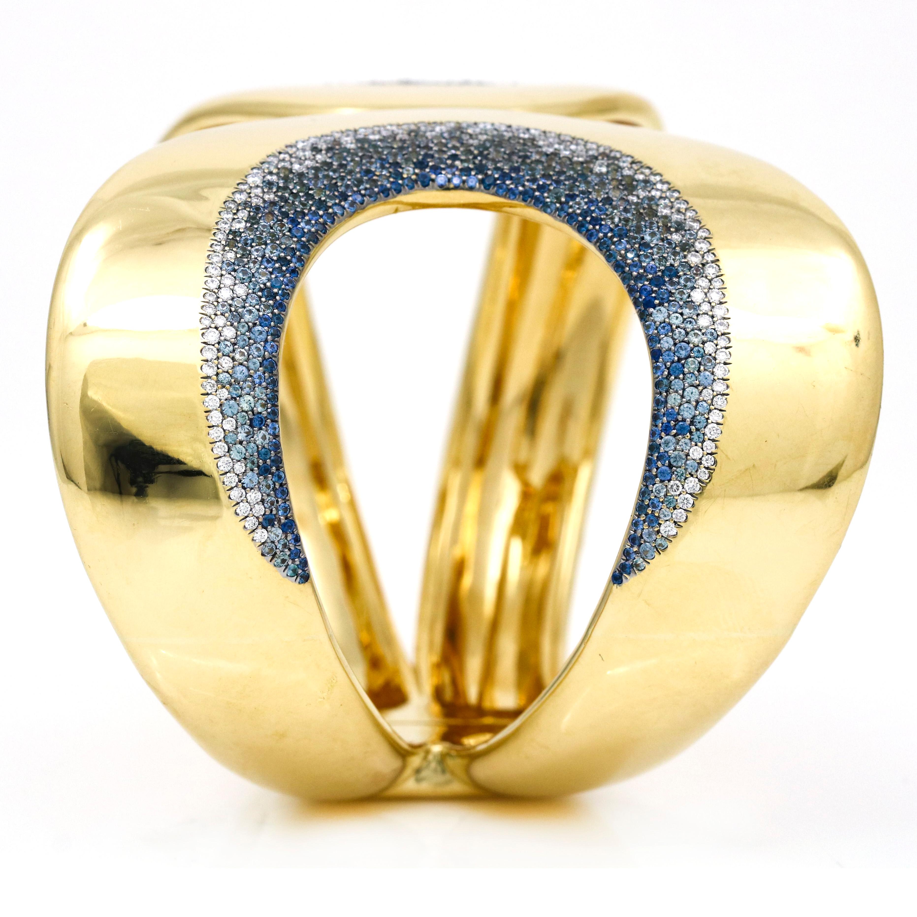 Women's Ippolita Stardust Diamond Sapphire Statement Bangle Bracelet 18k Yellow Gold