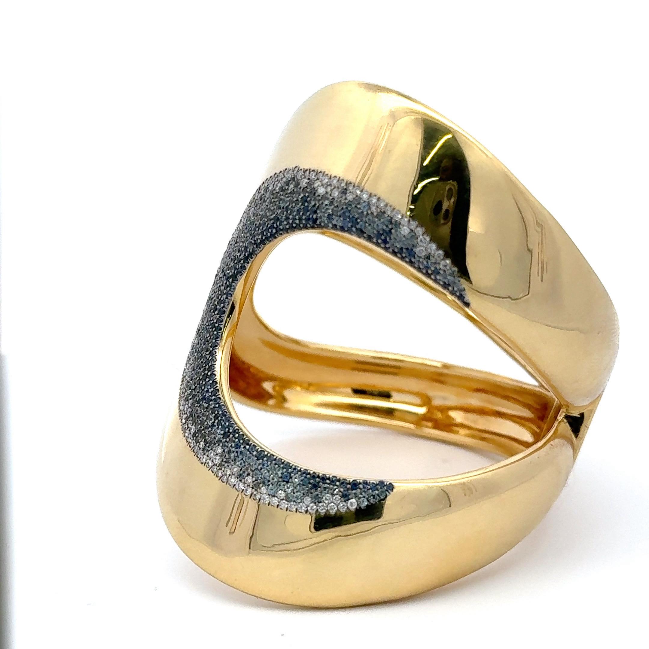 Taille ronde Ippolita Bracelet jonc large jaune 18 carats avec étoile de diamants et saphirs 151 grammes en vente