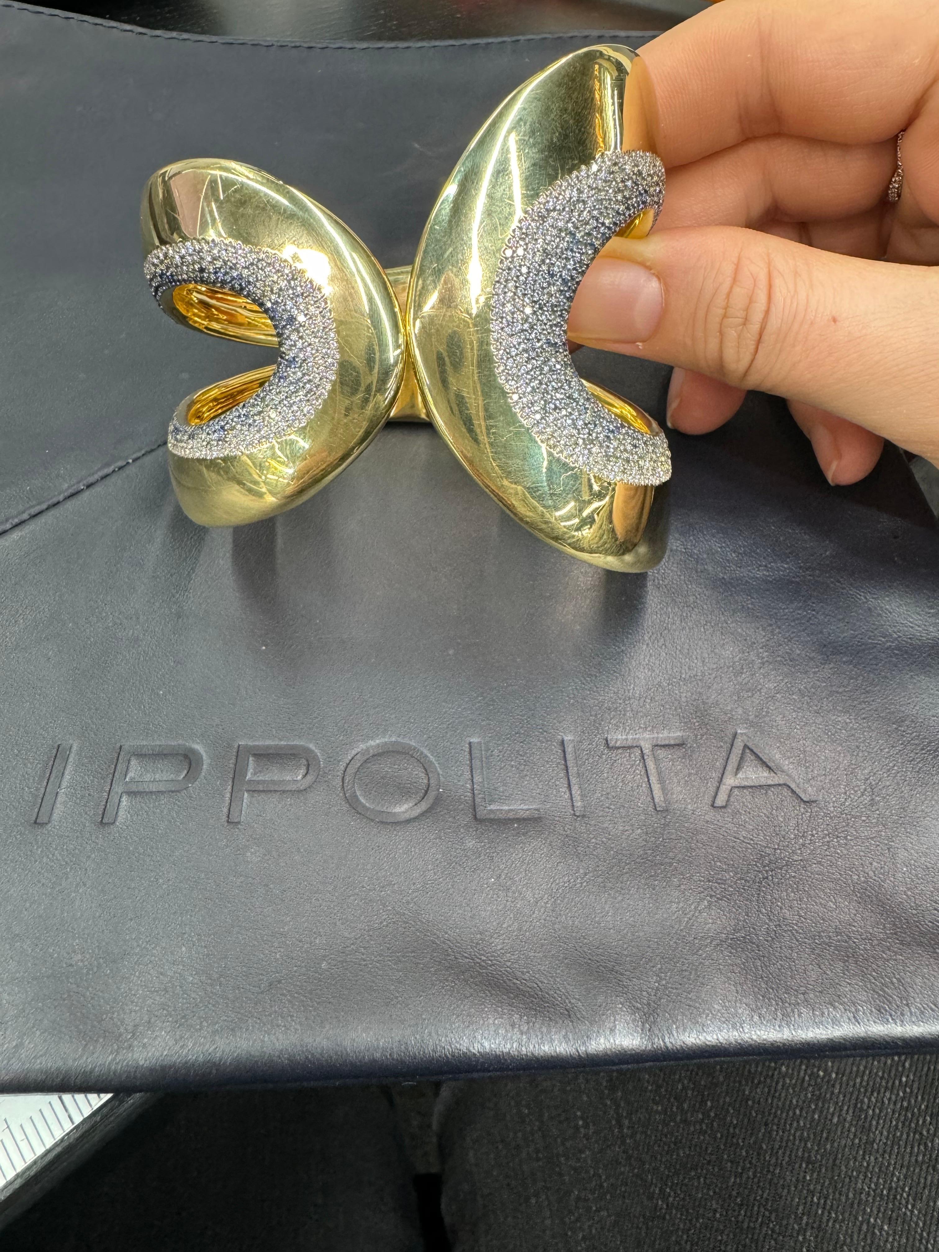 Women's Ippolita Stardust Diamond Sapphire Wide Bangle Bracelet 18KT Yellow 151 Grams For Sale