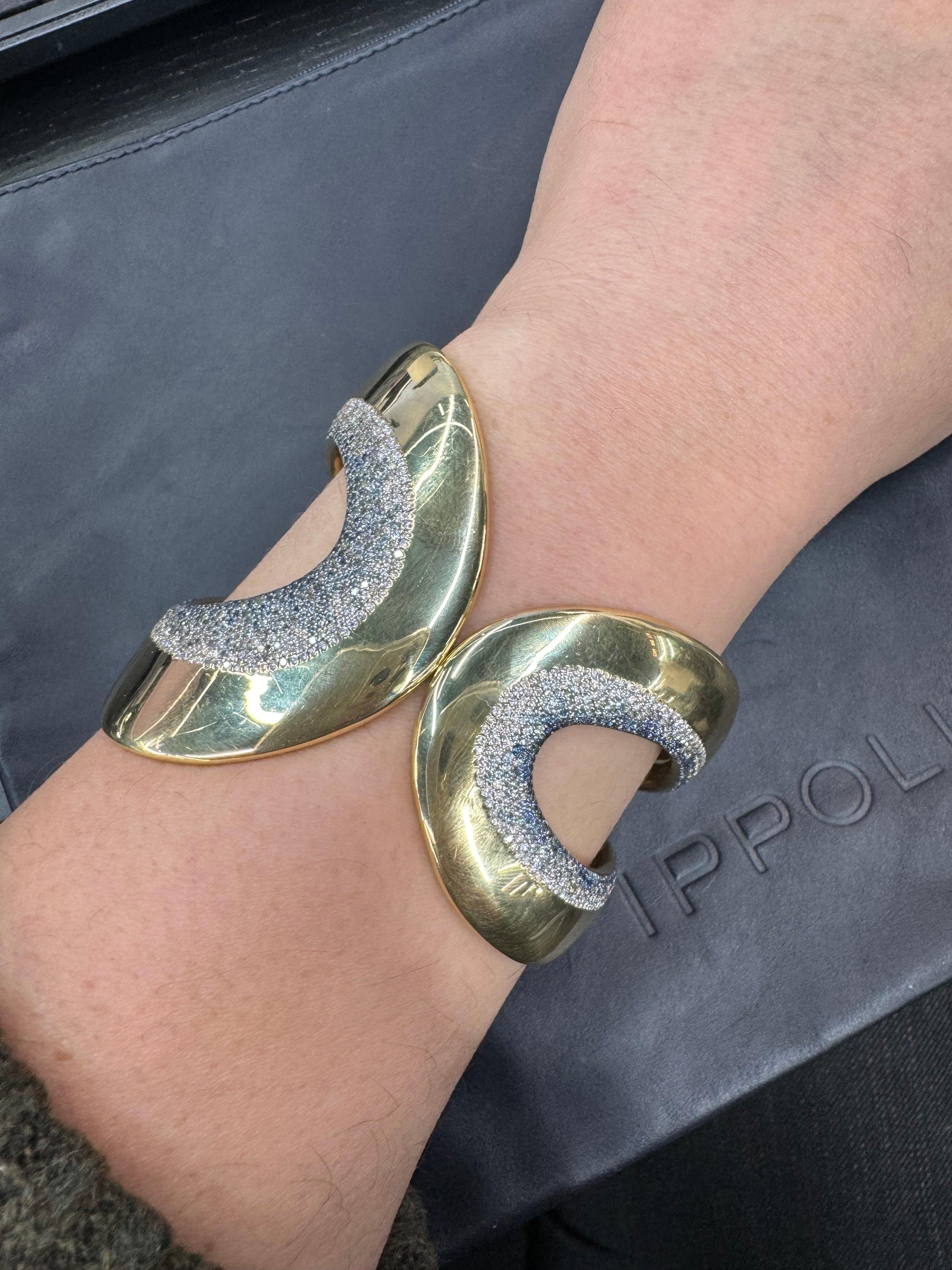 Ippolita Bracelet jonc large jaune 18 carats avec étoile de diamants et saphirs 151 grammes en vente 1