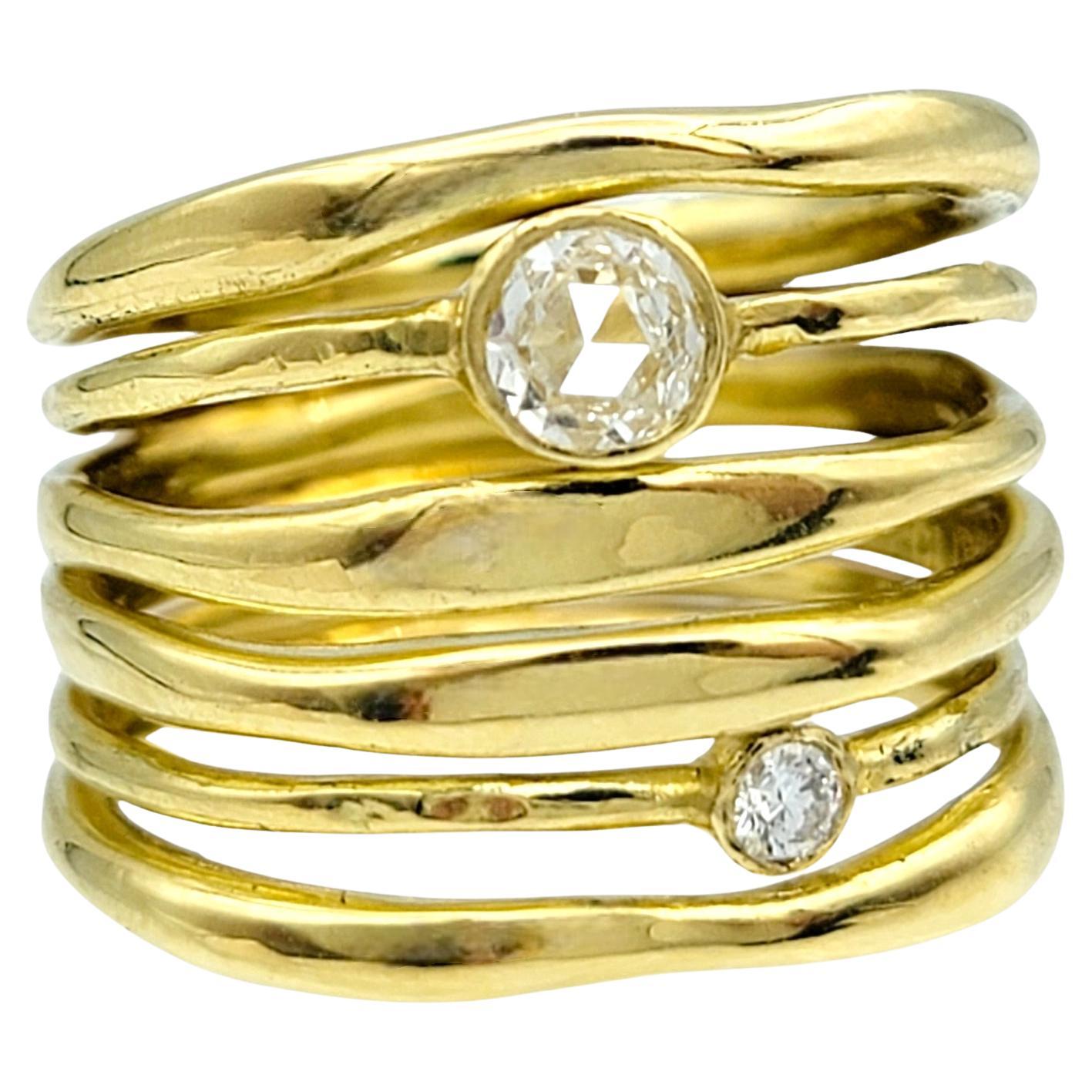 Rose Cut Ippolita Stardust Movie Star 6 Band Ring with Diamonds in 18 Karat Yellow Gold For Sale
