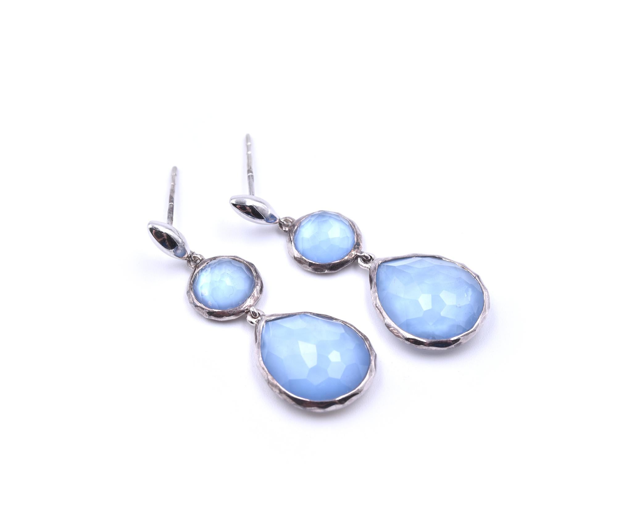 Designer: Ippolita
Stones: mother-of-pearl with quartz
Dimensions: earring measures 42mm in length and 14.75mm wide
Weight: 7.38 grams
