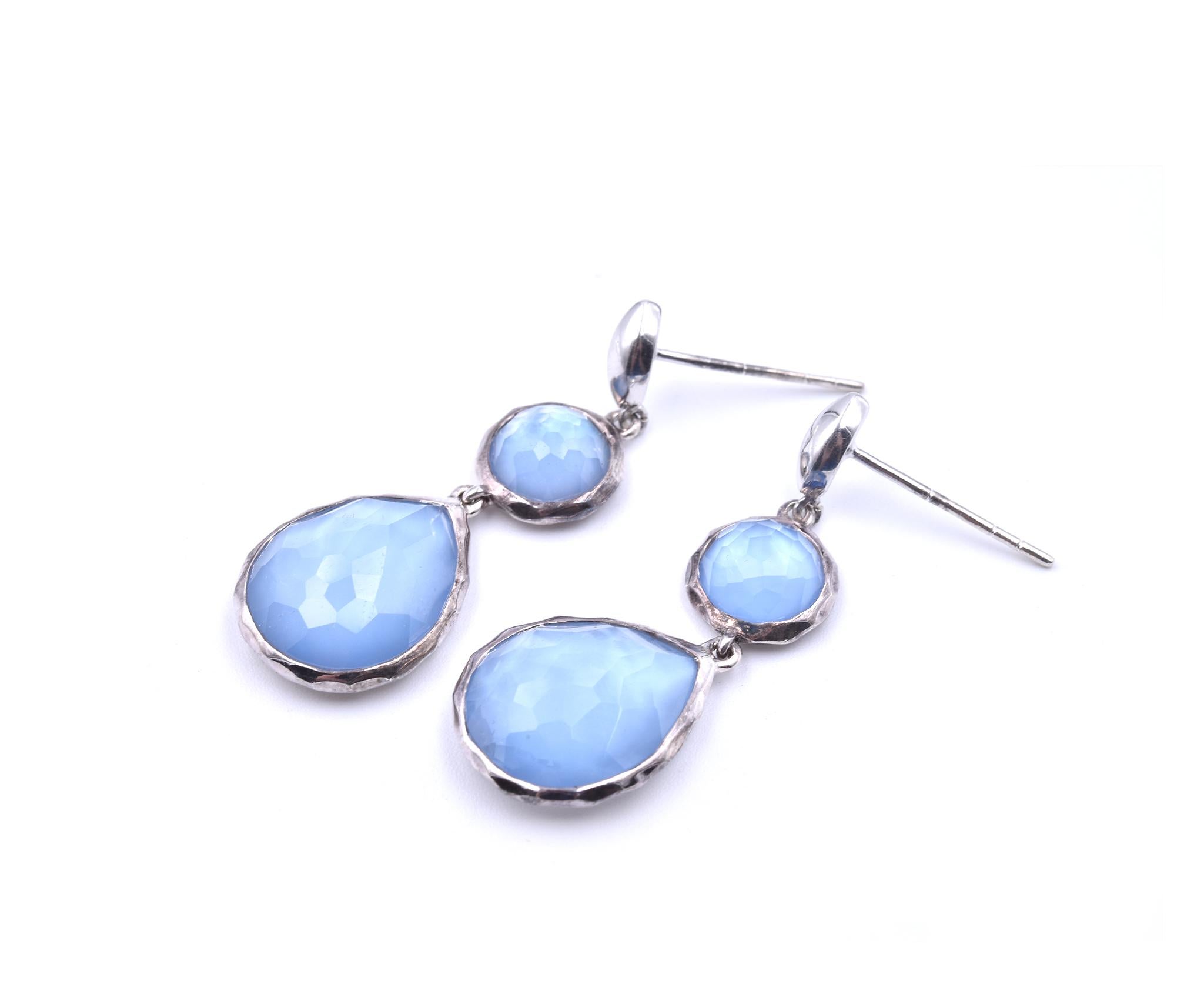 Ippolita Sterling Silver Mother of Pearl and Blue Quartz Drop Earrings In Excellent Condition In Scottsdale, AZ