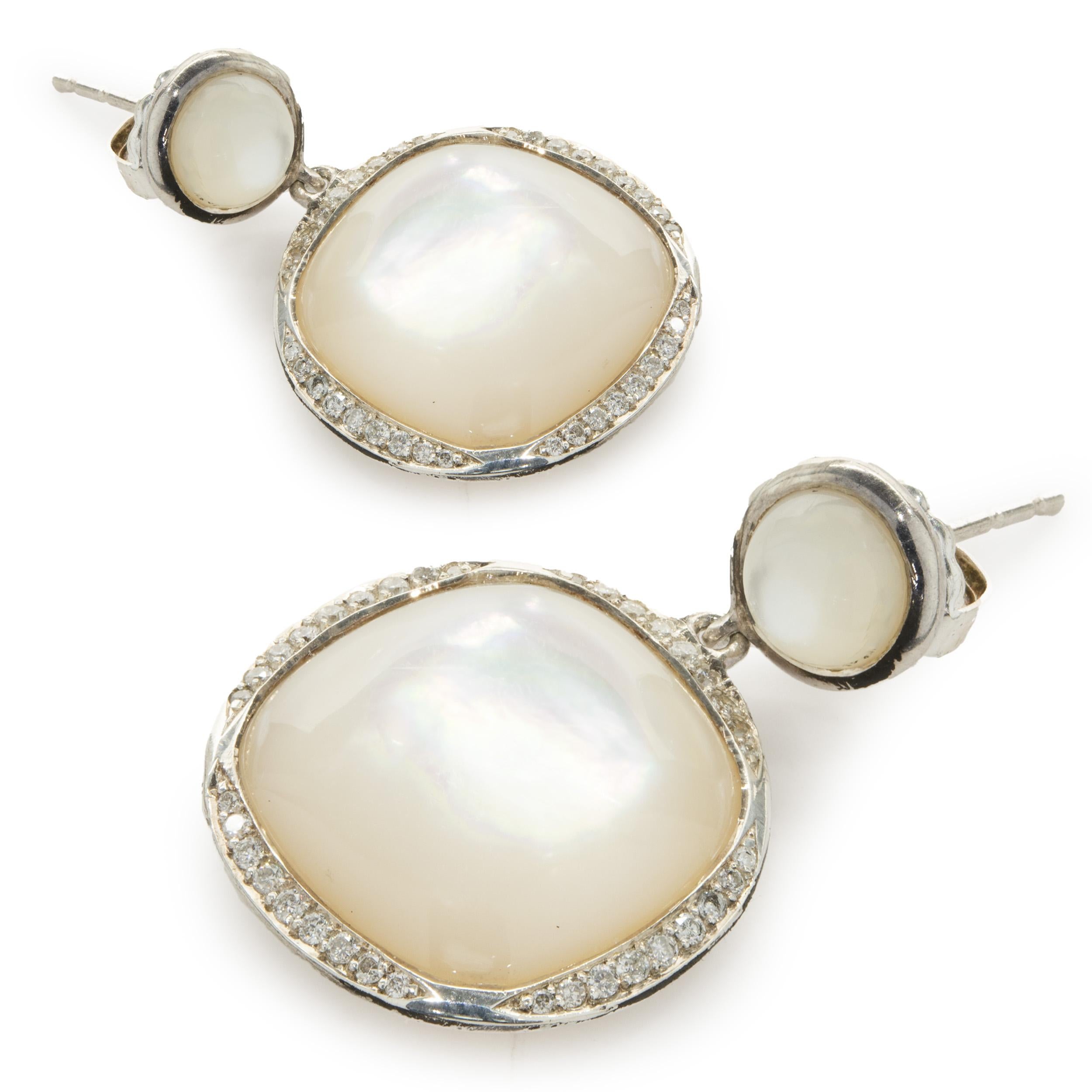 Ippolita Sterling Silver Mother of Pearl and Diamond Drop Earrings In Excellent Condition In Scottsdale, AZ