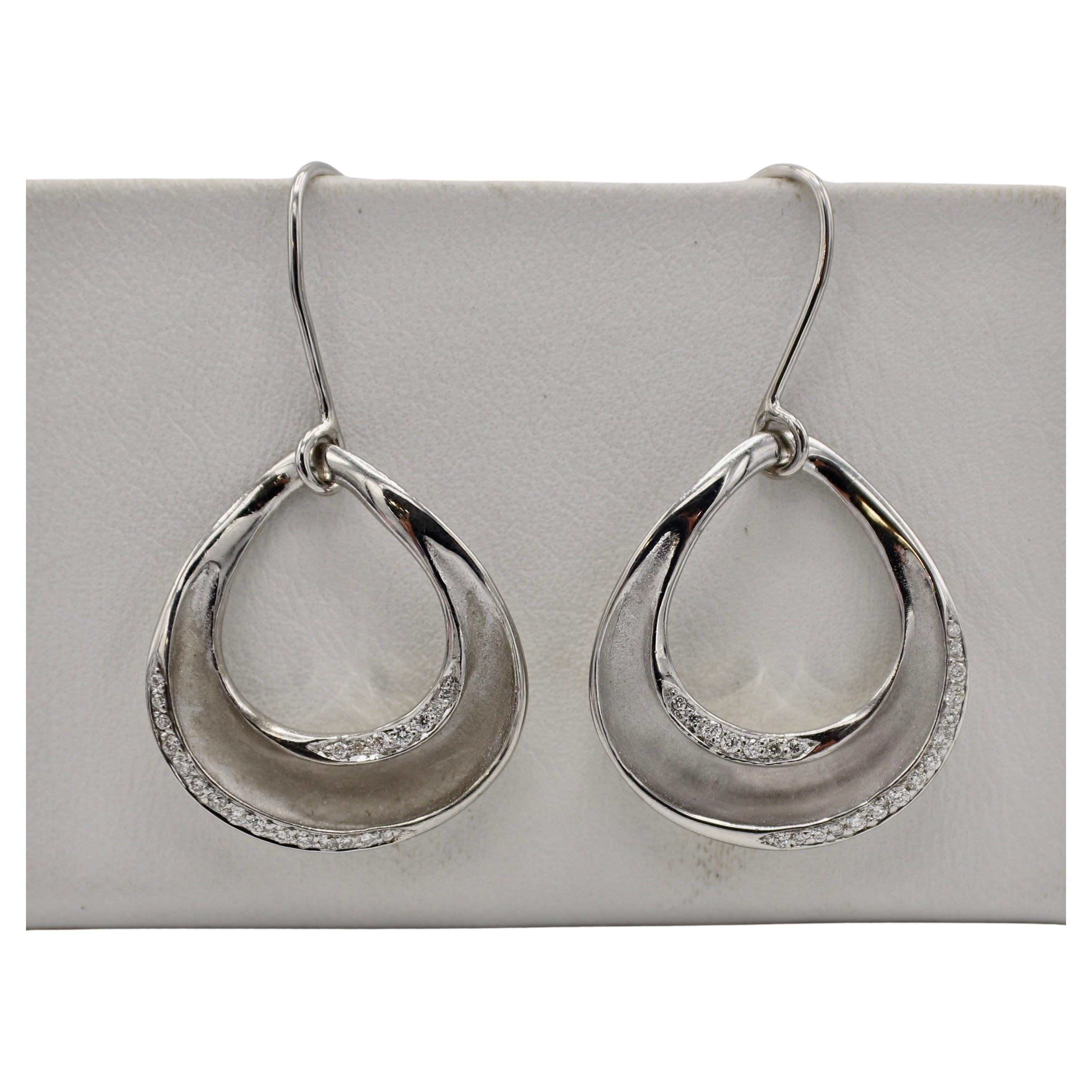 Modern Ippolita Sterling Silver Natural Diamond Dangle Drop Earrings 