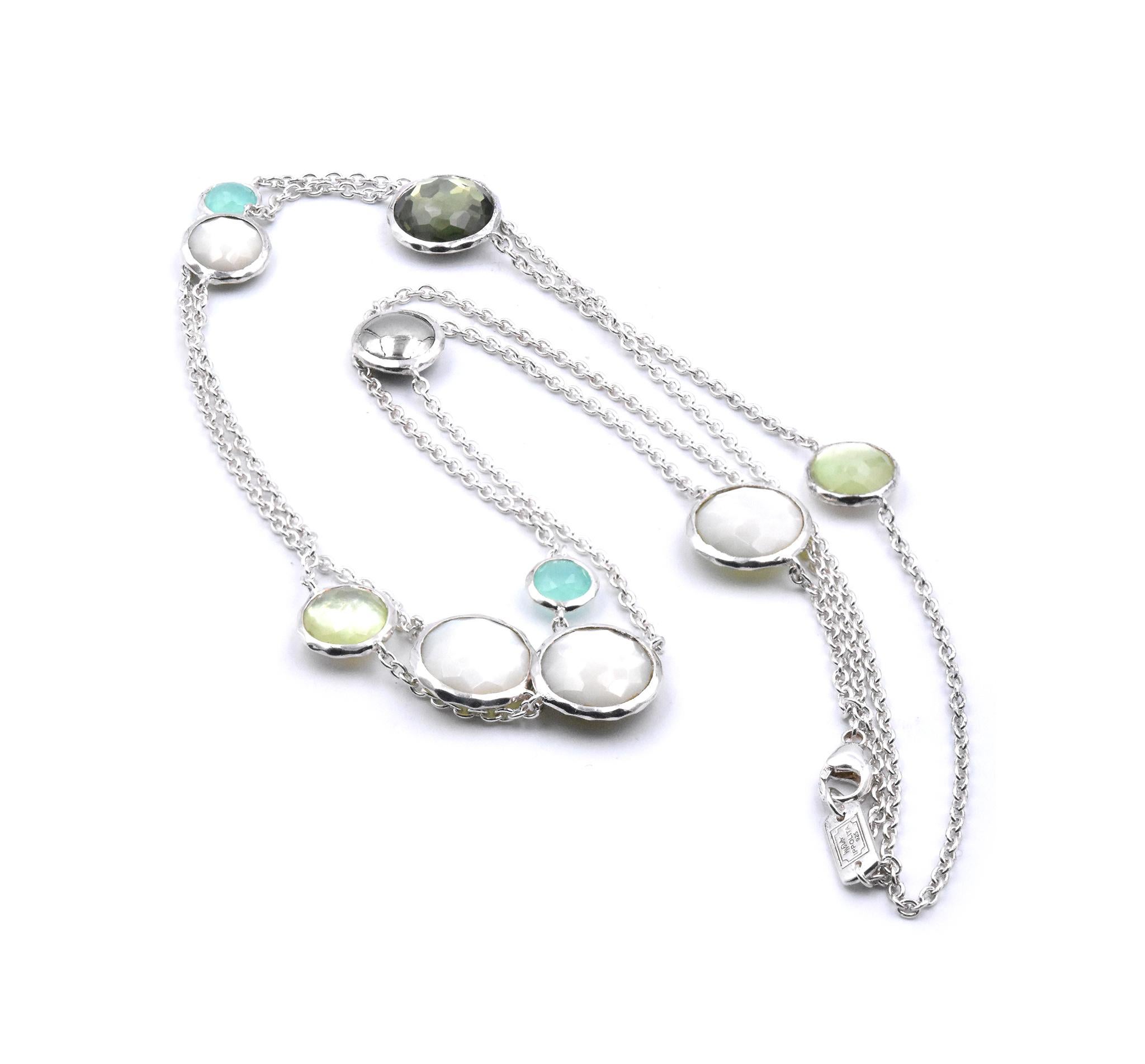 Round Cut Ippolita Sterling Silver Necklace with Mother of Pearl and Green Link Sections
