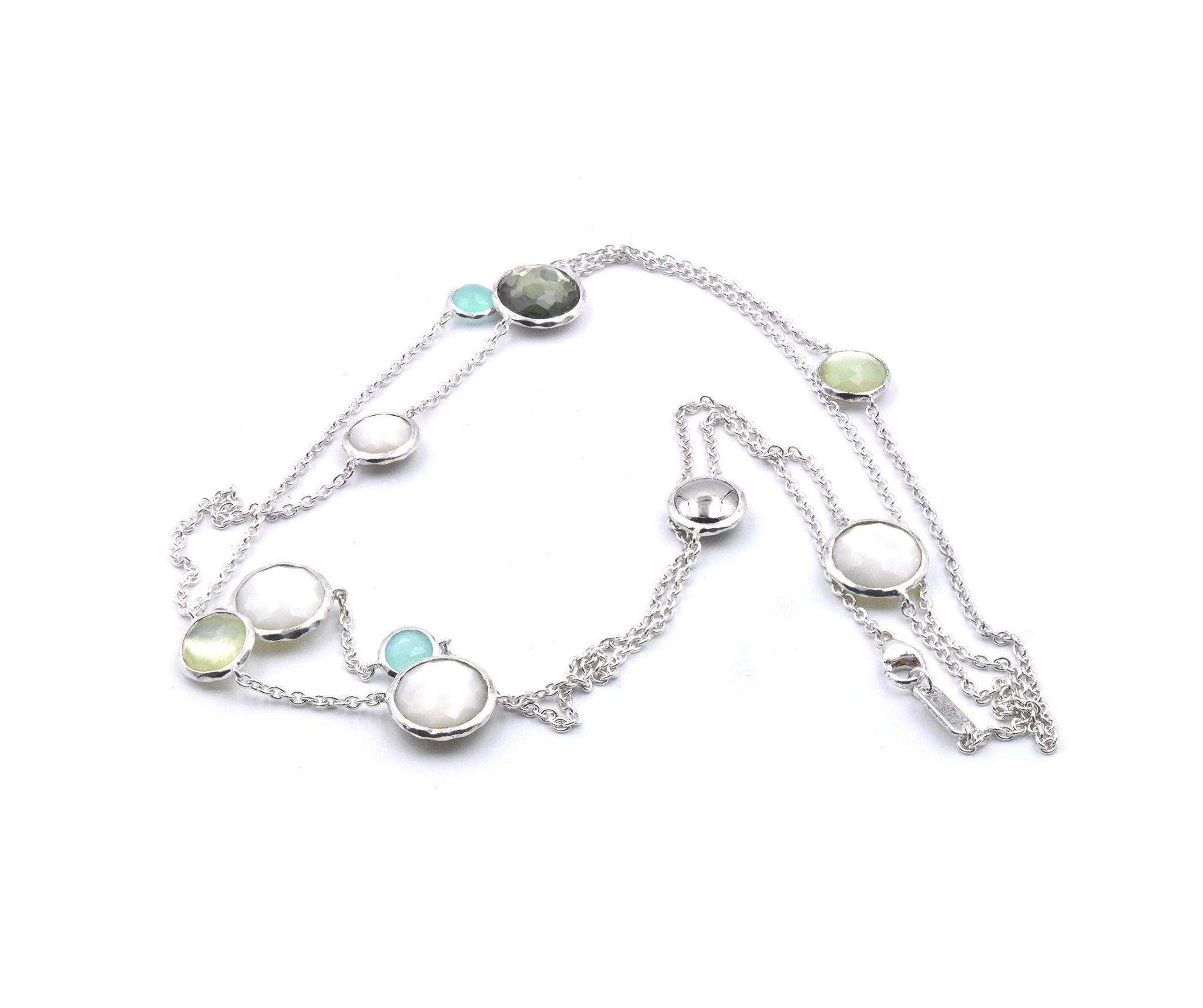 Ippolita Sterling Silver Necklace with Mother of Pearl and Green Link Sections In Excellent Condition In Scottsdale, AZ