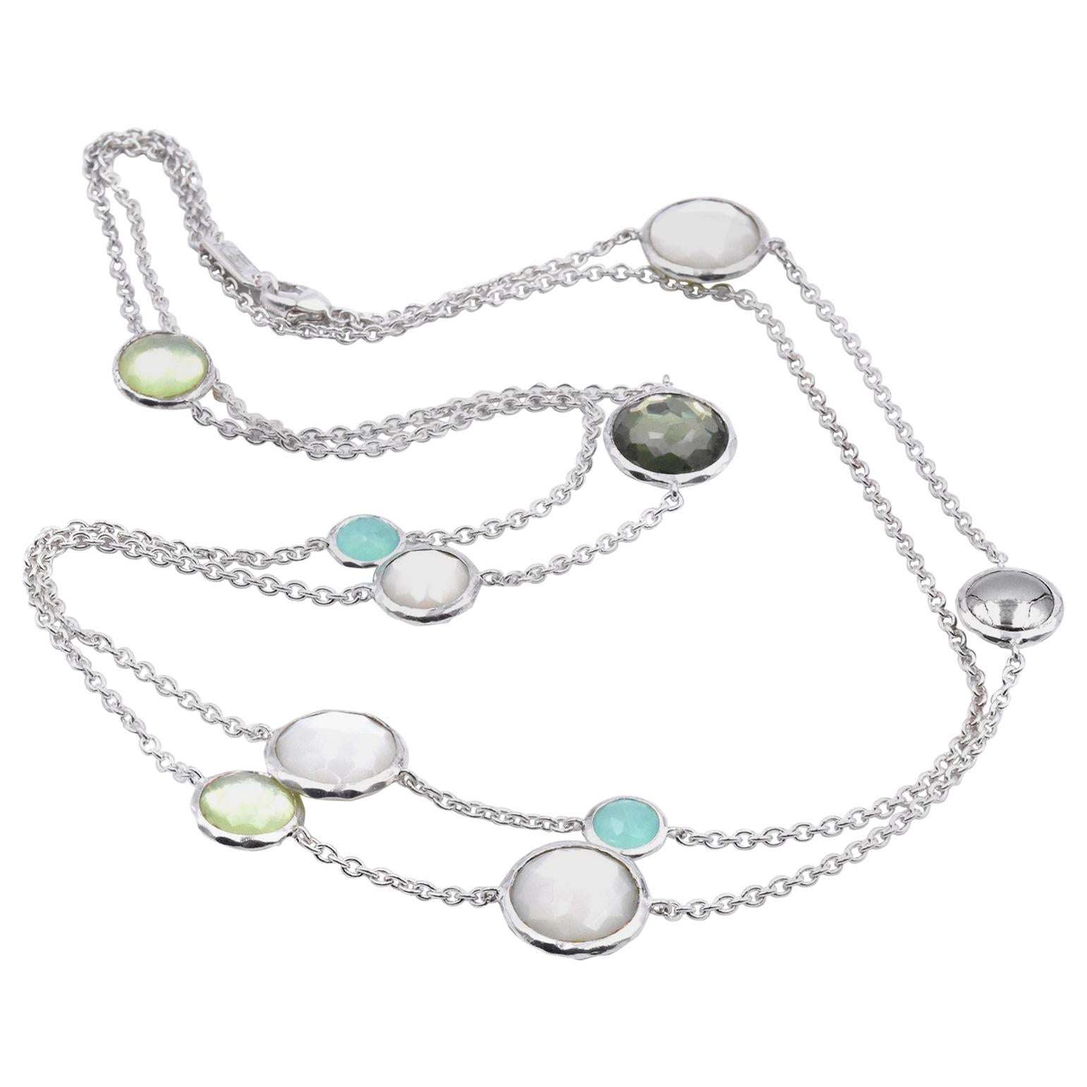 Ippolita Sterling Silver Necklace with Mother of Pearl and Green Link Sections