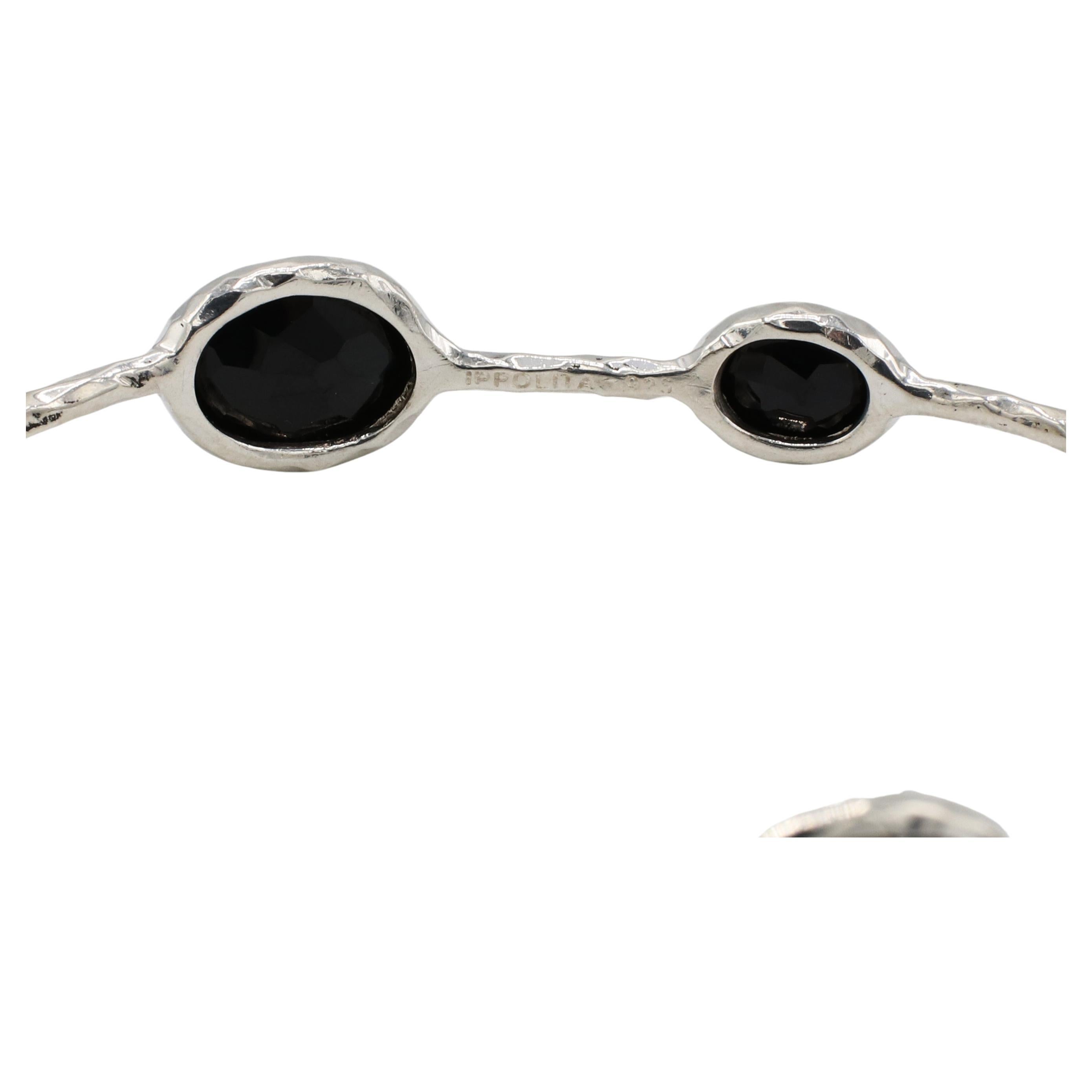 Modern Ippolita Sterling Silver Rock Candy Black Onyx Faceted Bangle Bracelet 