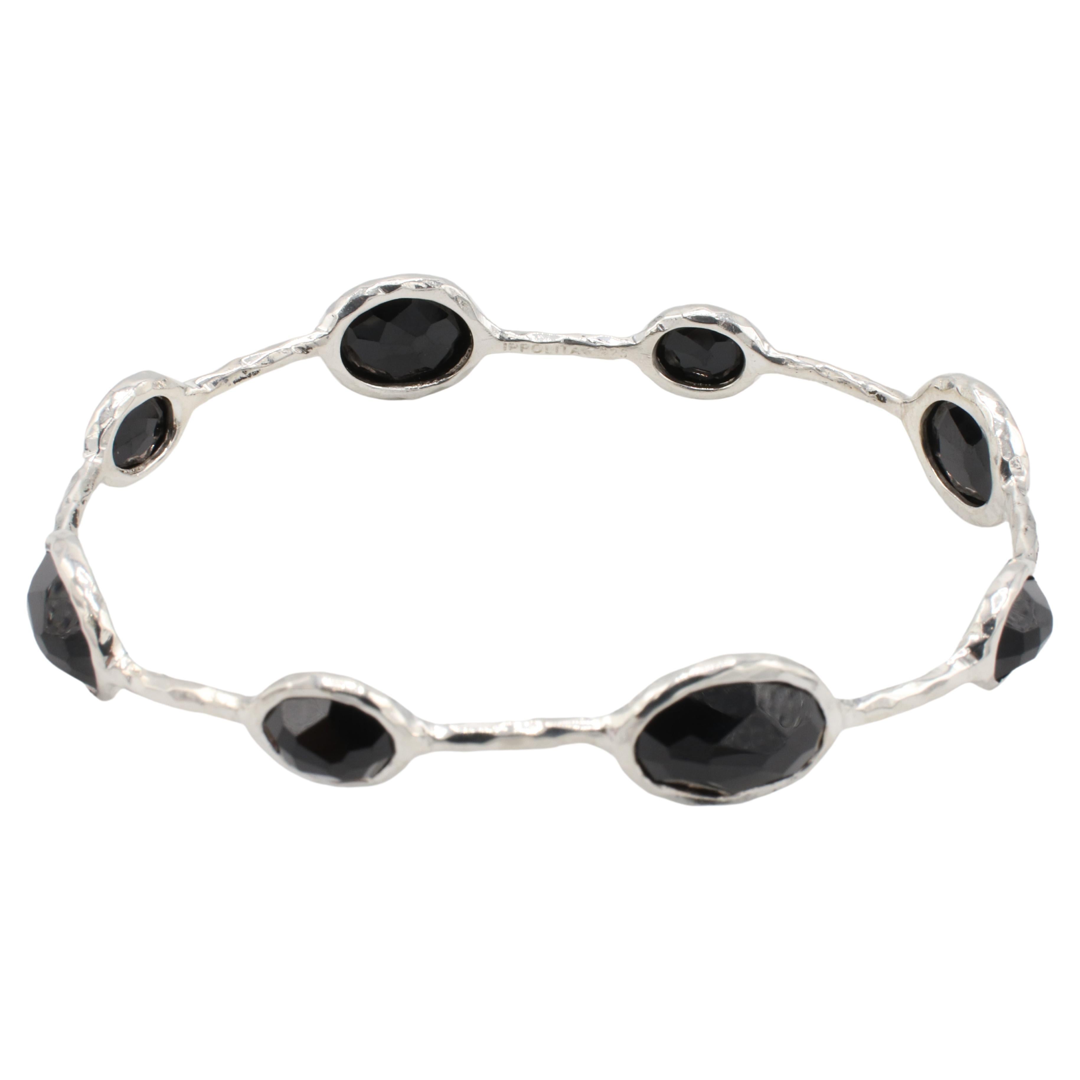 Rose Cut Ippolita Sterling Silver Rock Candy Black Onyx Faceted Bangle Bracelet