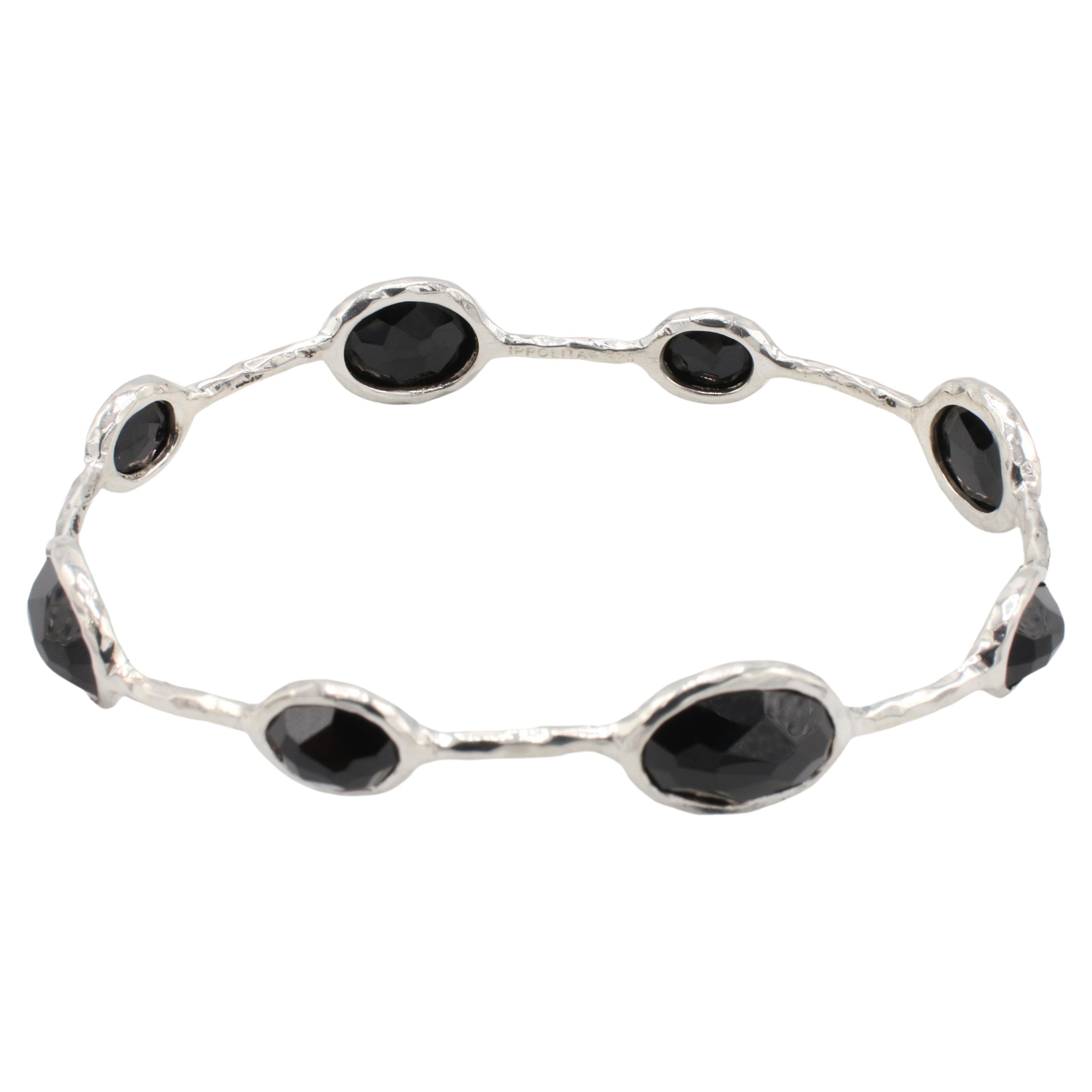 Rose Cut Ippolita Sterling Silver Rock Candy Black Onyx Faceted Bangle Bracelet 