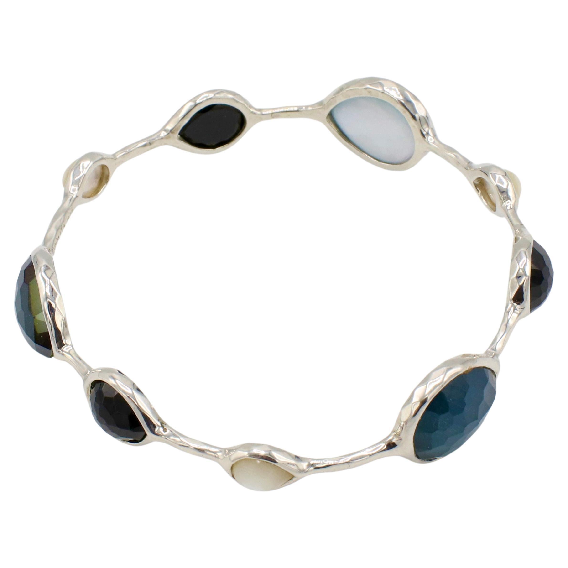 Ippolita Sterling Silver Rock Candy Gemstone Bangle Bracelet 
Metal: Sterling silver
Weight: 13.25 grams
Circumference: 7 inches
Width: 1.5 - 13mm 
Signed: IPPOLITA 925

