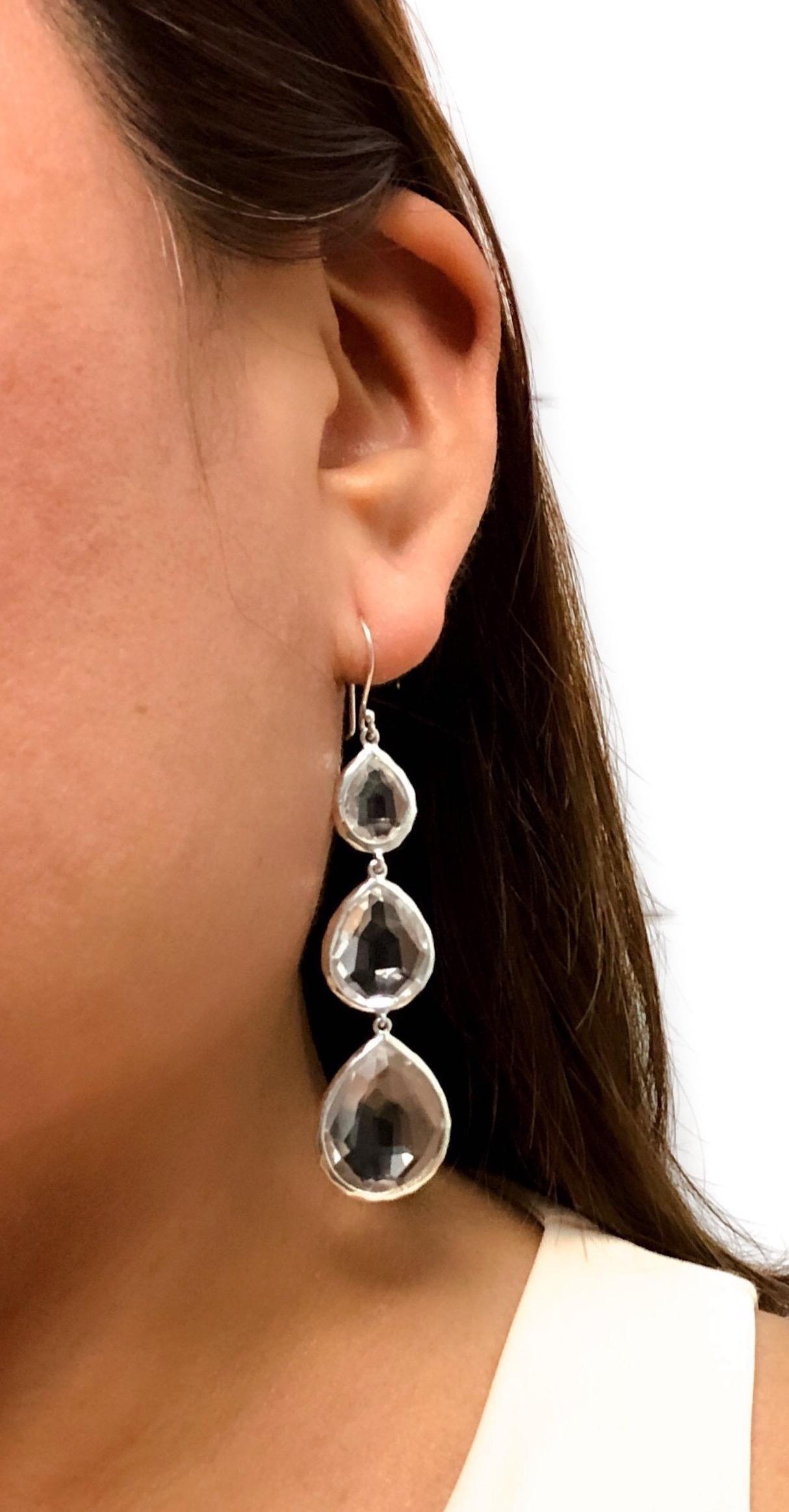 Ippolita Sterling Silver Rock Crystal Tear Drop Earrings In Excellent Condition In New York, NY