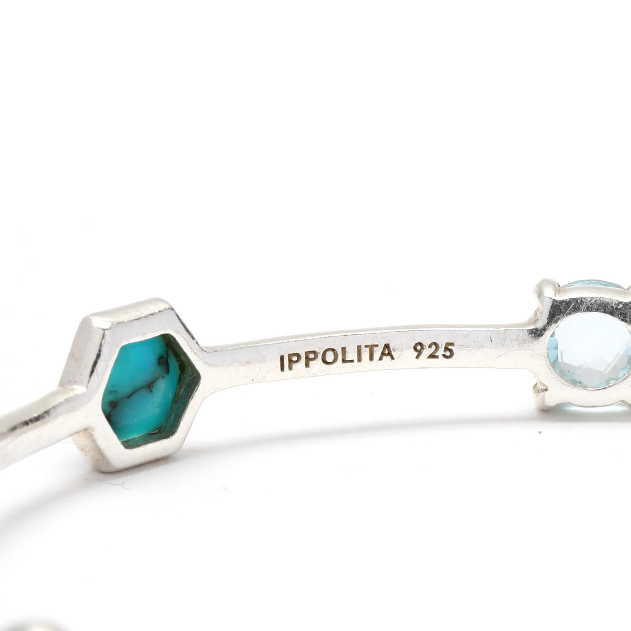 Ippolita Bracelet jonc en argent sterling avec topaze bleue et turquoise, longueur 7 5/8 pouces Unisexe en vente