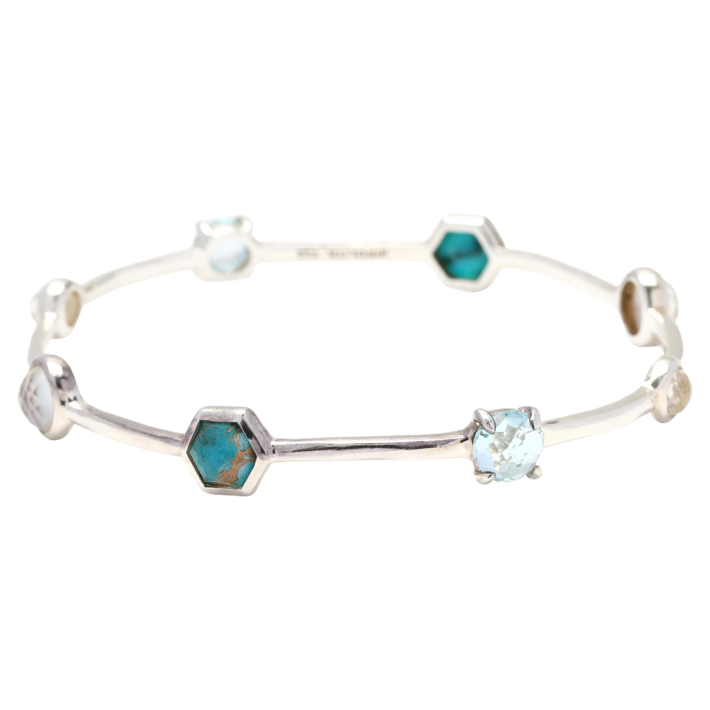 Ippolita Bracelet jonc en argent sterling avec topaze bleue et turquoise, longueur 7 5/8 pouces