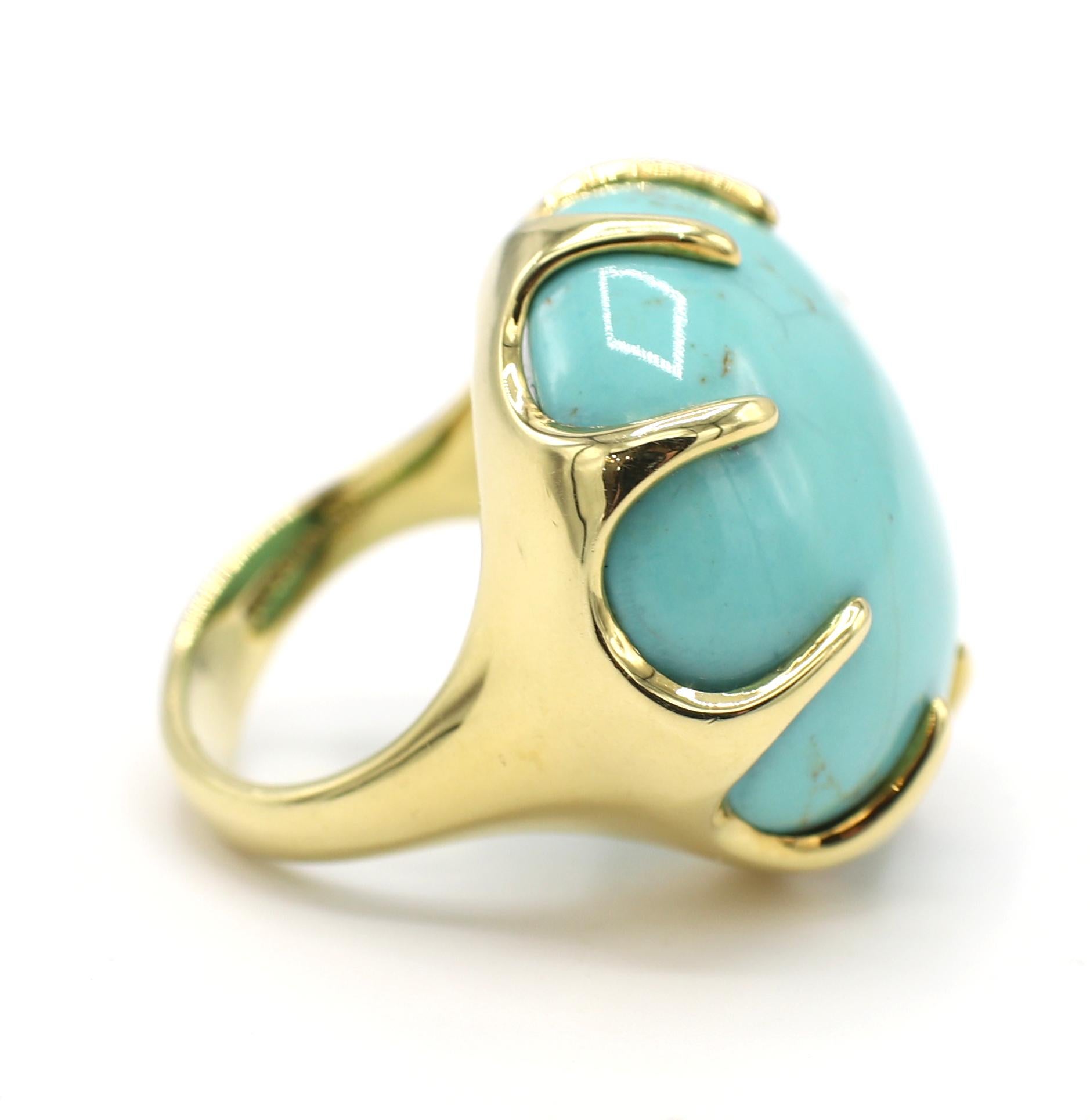 Women's Ippolita Turquoise Cabochon Dome Cocktail Ring 18 Karat Yellow Gold