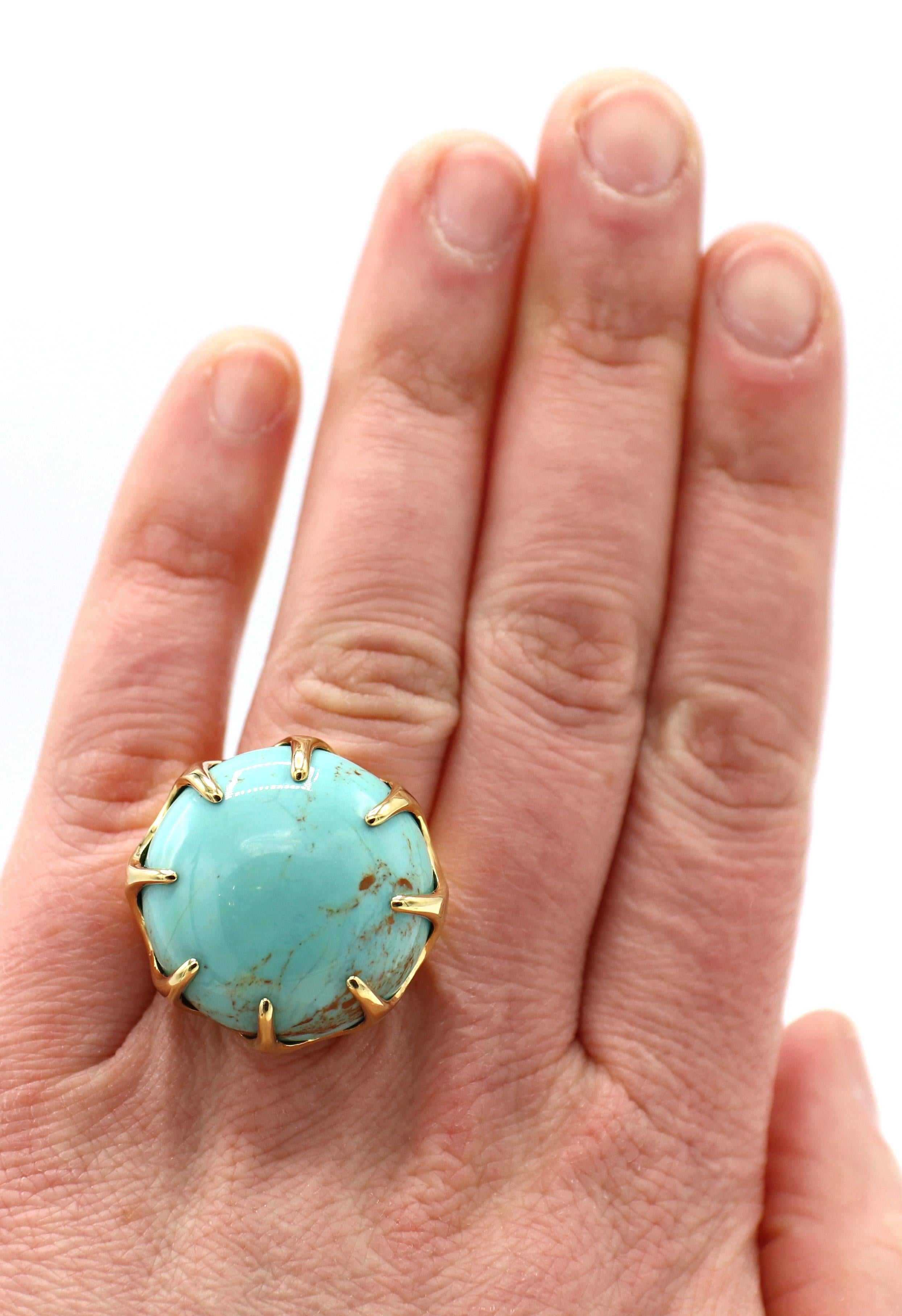 Ippolita Turquoise Cabochon Dome Cocktail Ring 18 Karat Yellow Gold 2
