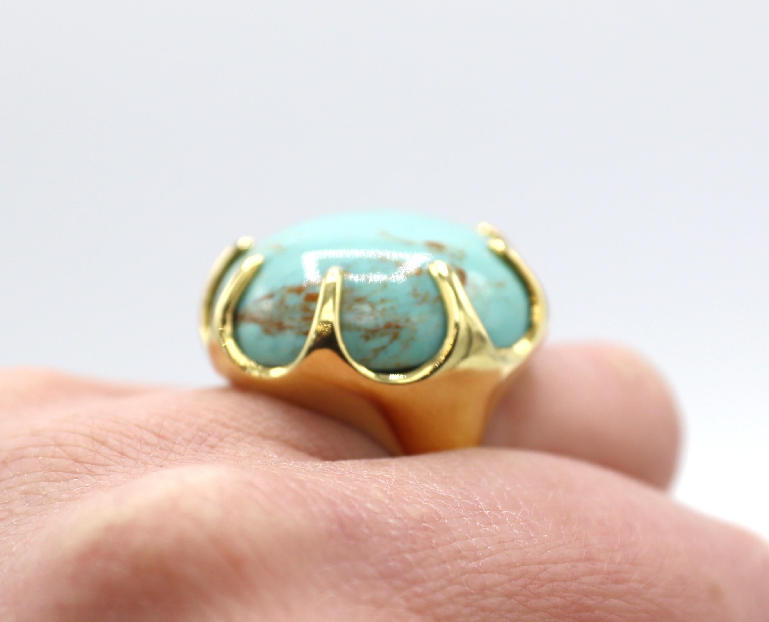 Ippolita Turquoise Cabochon Dome Cocktail Ring 18 Karat Yellow Gold 3
