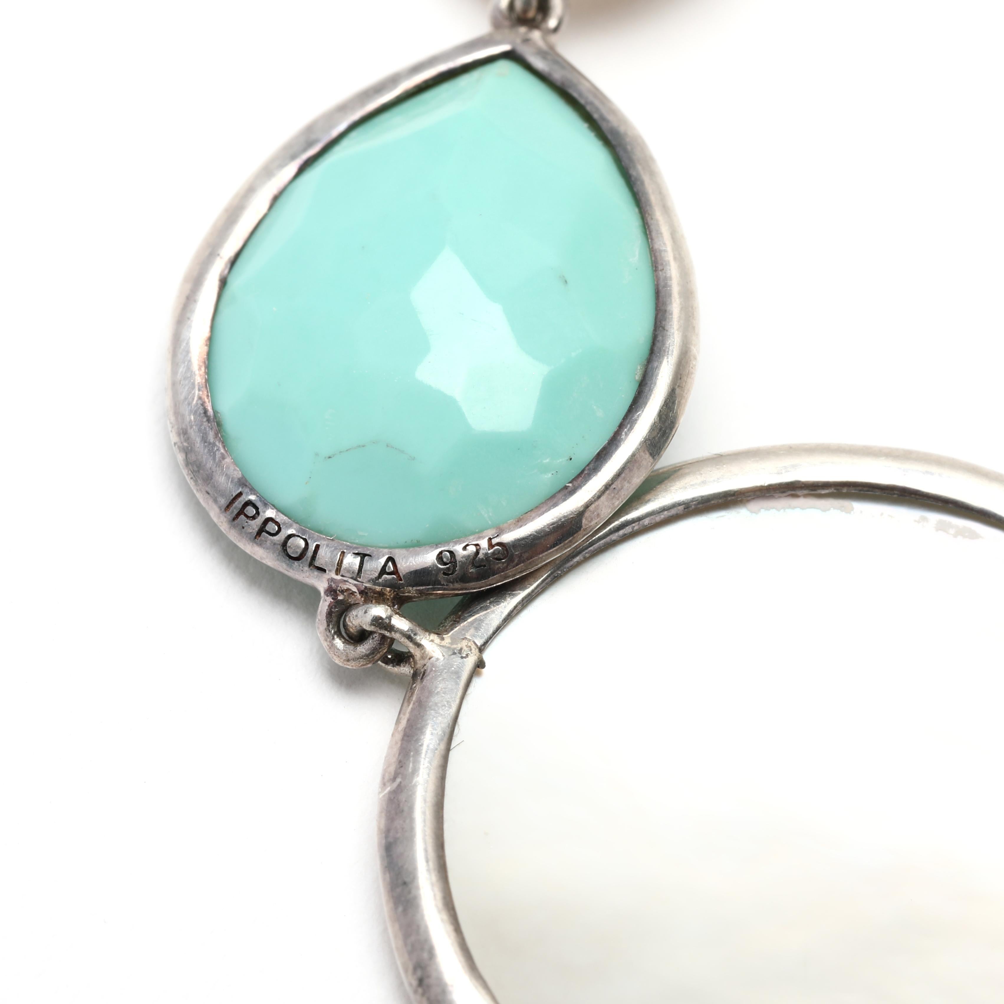 Pear Cut Ippolita Turquoise Mother of Pearl 3 Drop Slice Dangle Earrings, Sterling Silver For Sale