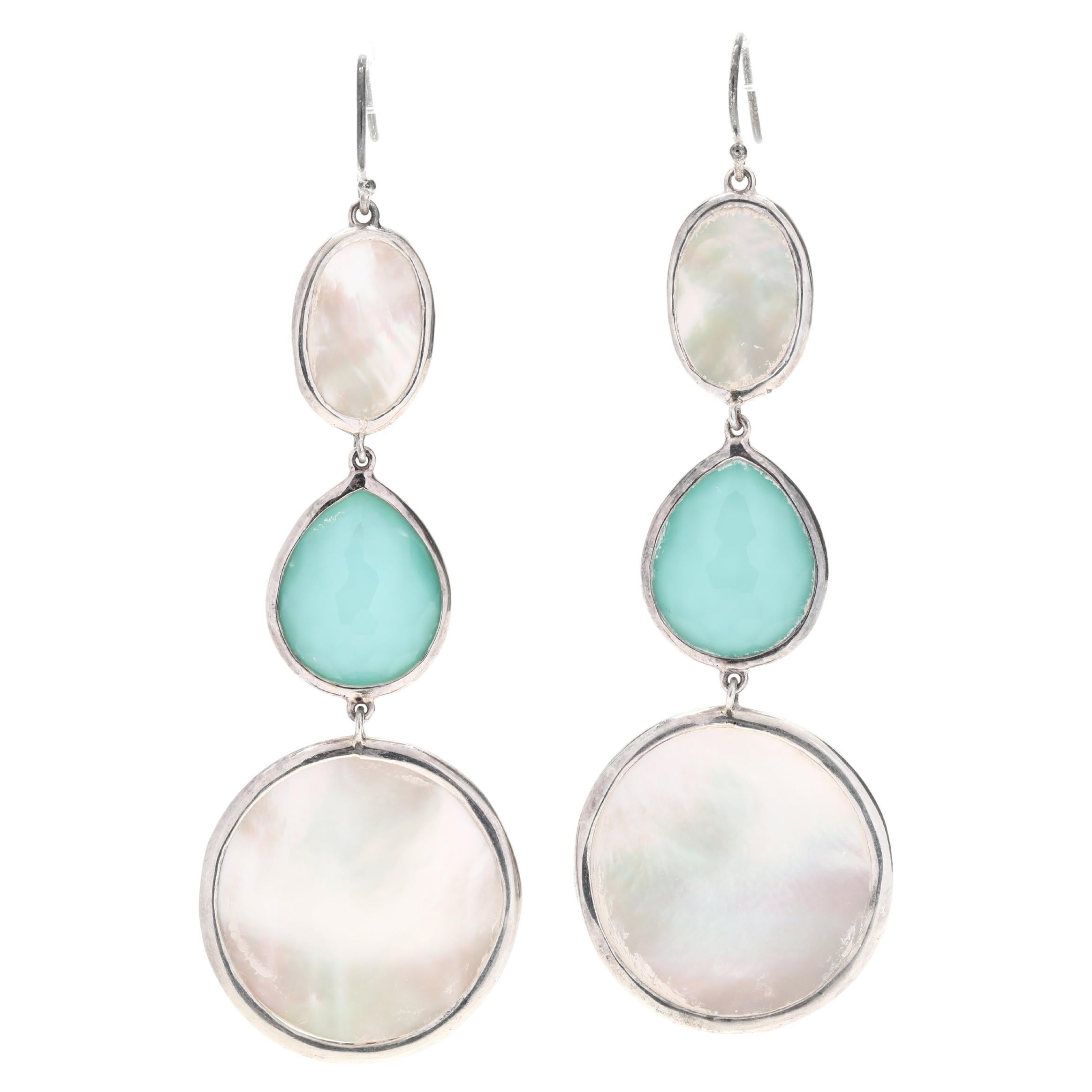 Ippolita Turquoise Mother of Pearl 3 Drop Slice Dangle Earrings, Sterling Silver For Sale